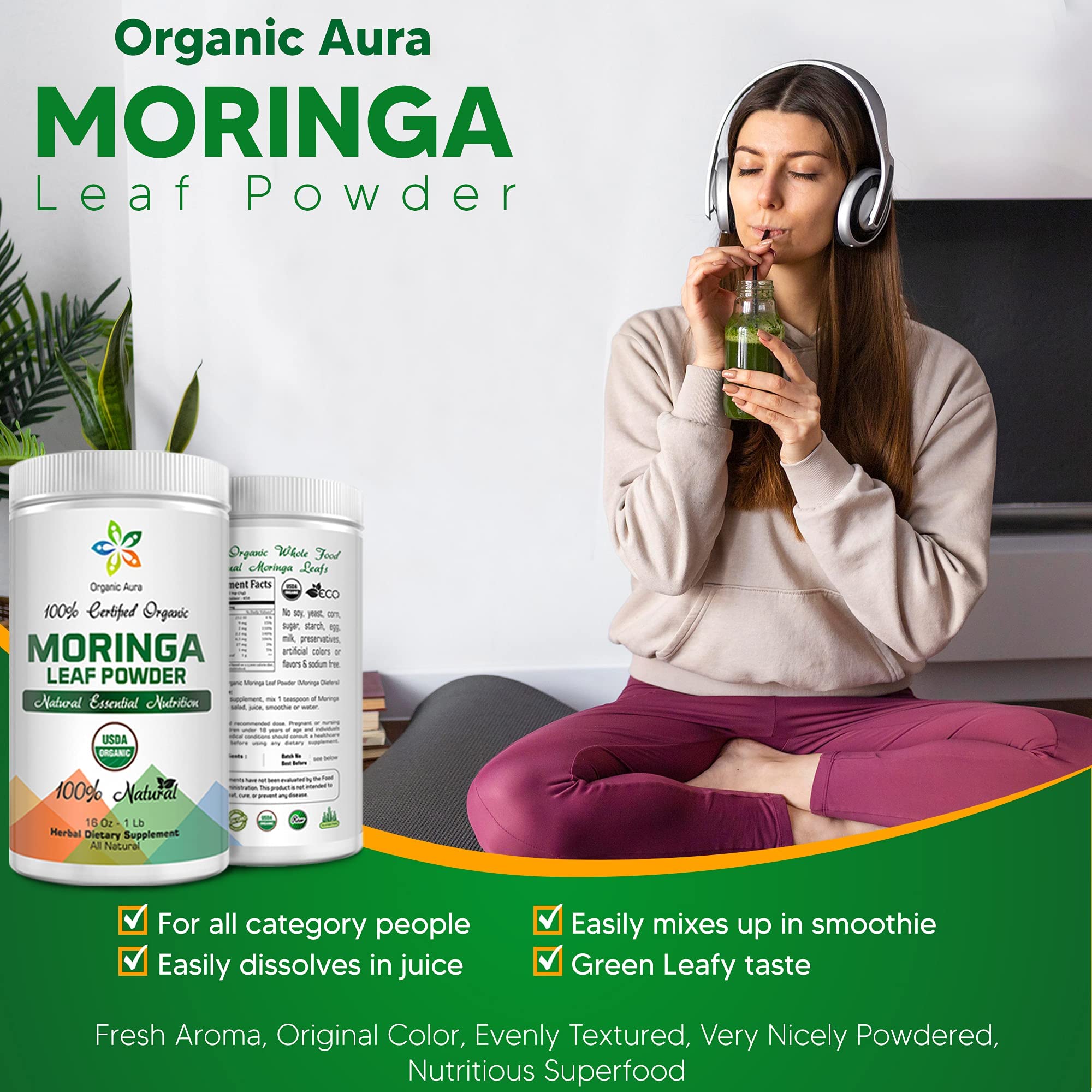 Certified Organic Moringa Leaf Powder - 1Lb | USDA Organic