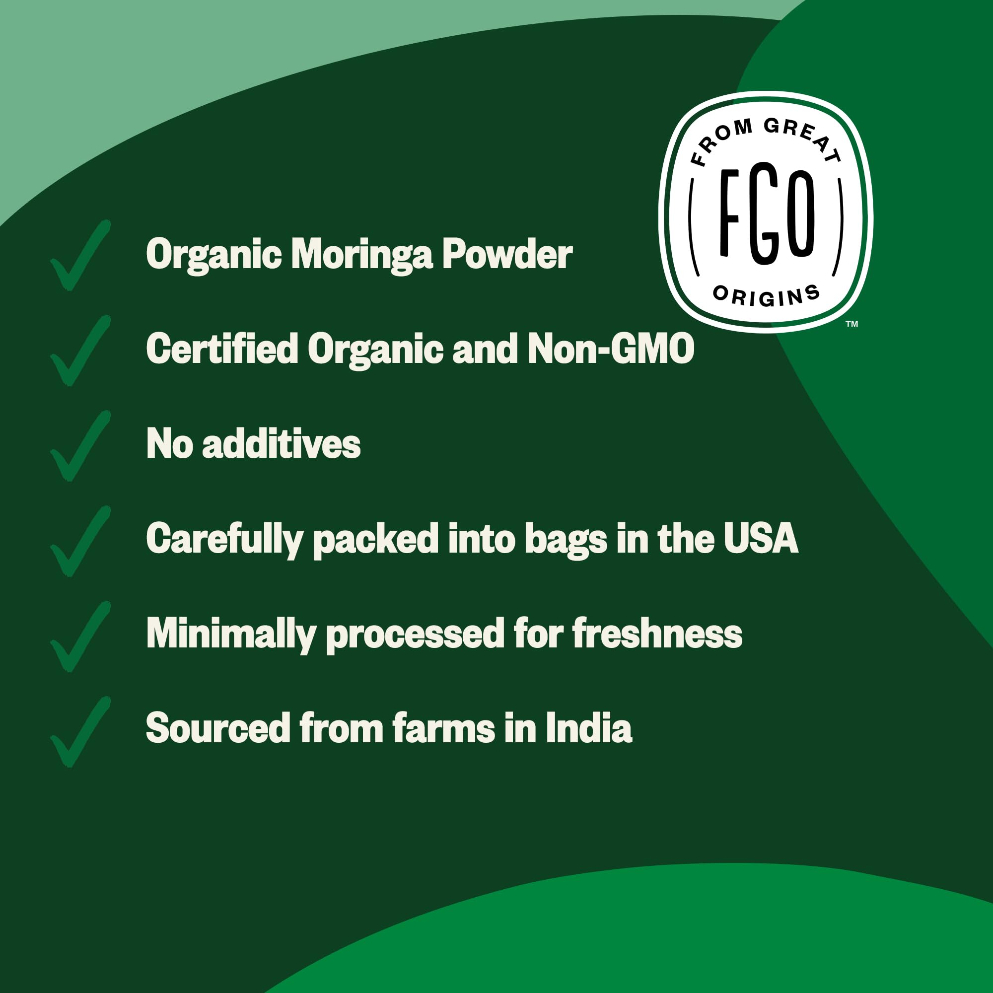 FGO Organic Moringa Leaf Powder - 16oz Resealable Pouch, Non-GMO, India Sourced