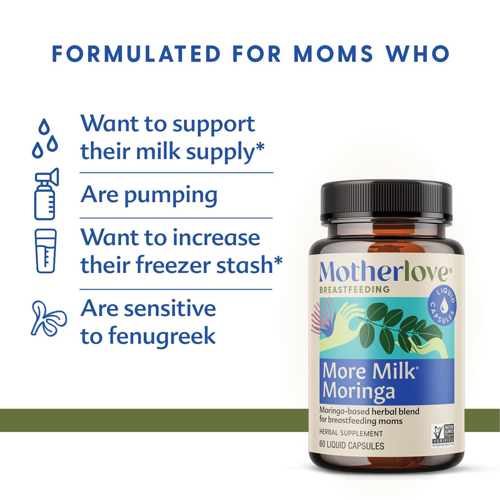 Motherlove More Milk Moringa – 135 Liquid Caps, Organic Moringa Lactation Support (Vegan, Non-GMO, Kosher)