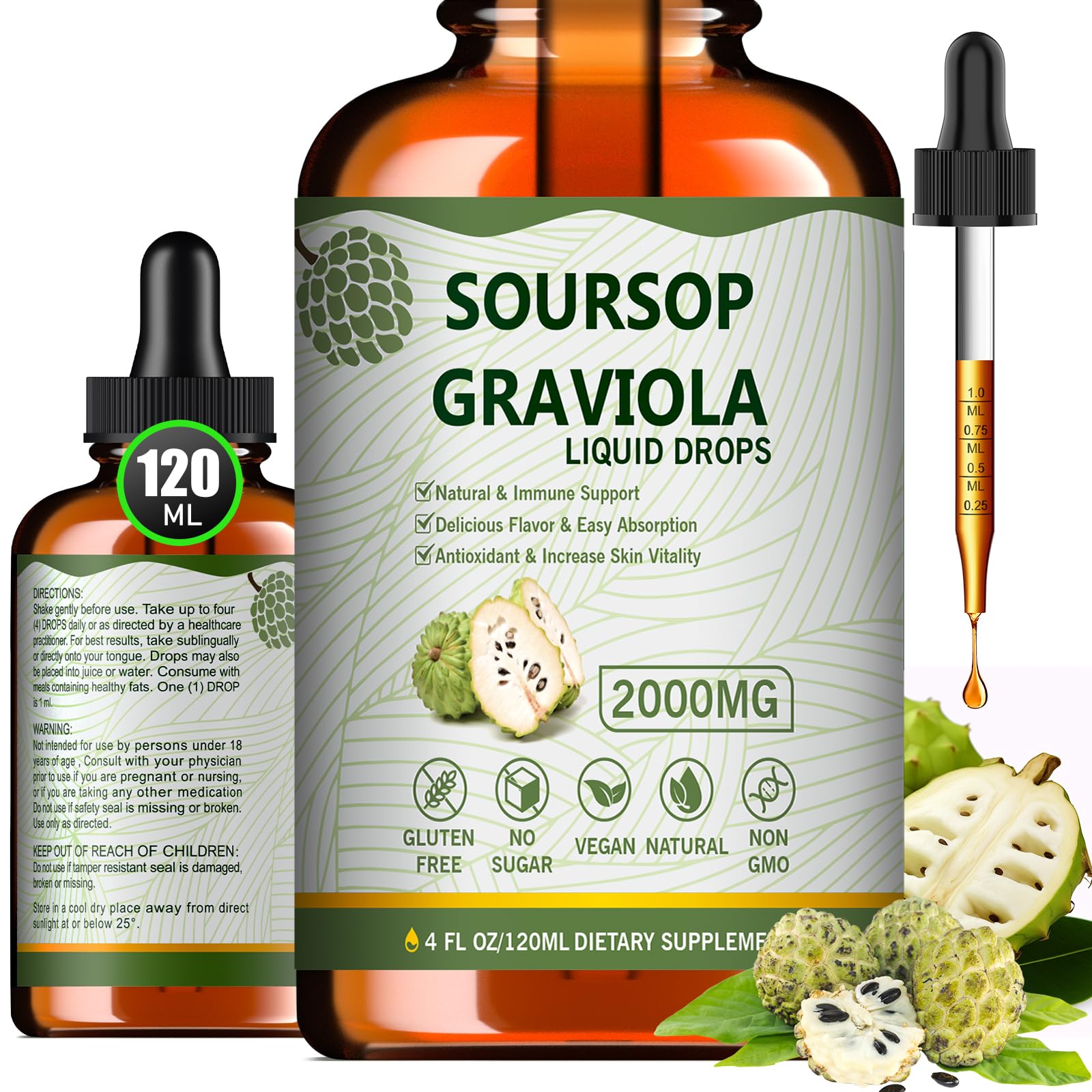 Mosslly 7-in-1 Organic Soursop Bitters Liquid Drops, 4 Fl Oz – Immune Support