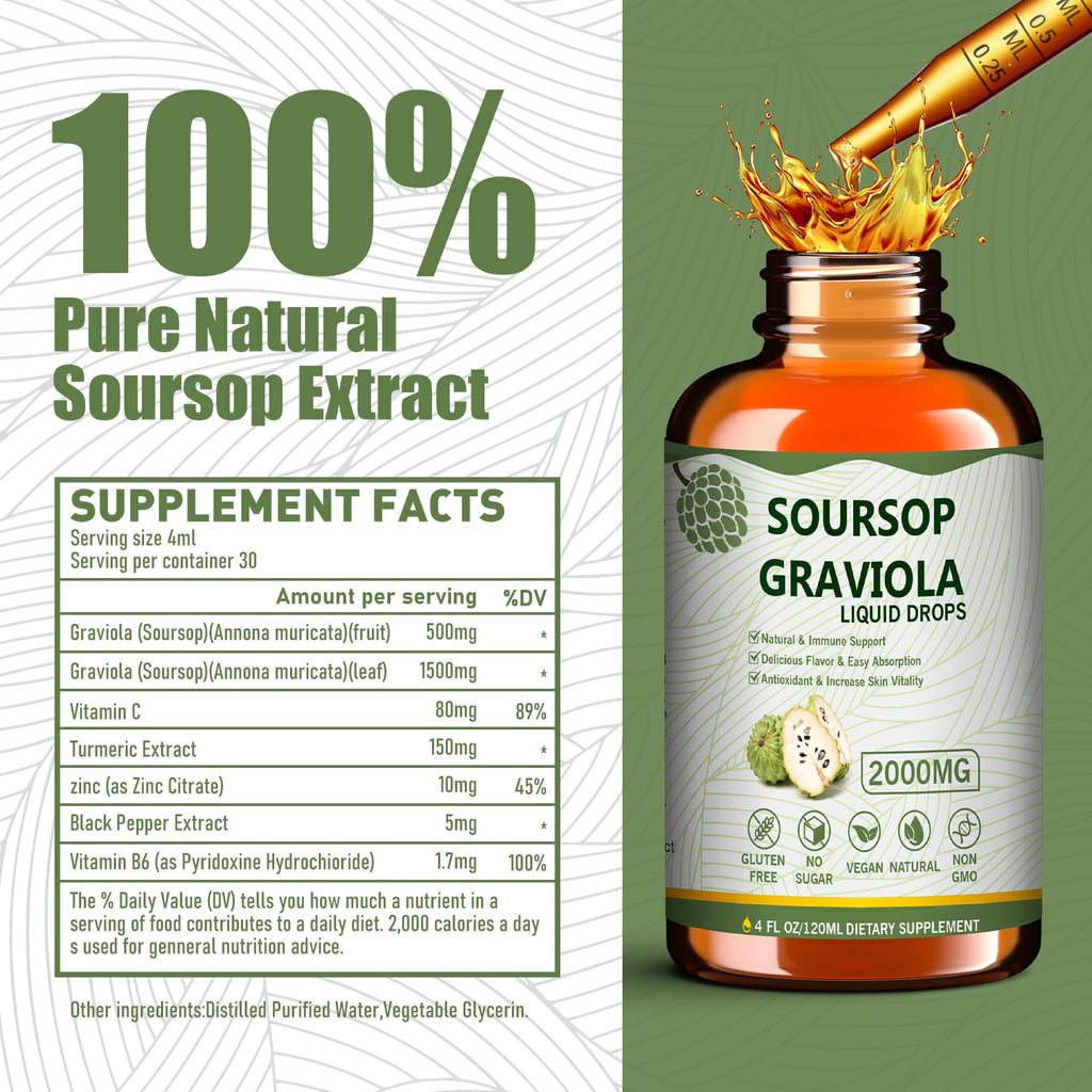 Mosslly 7-in-1 Organic Soursop Bitters Liquid Drops, 4 Fl Oz – Immune Support