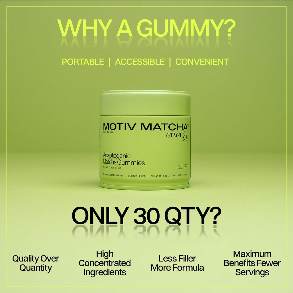 Motiv Organic Matcha & Mushrooms Energy Gummies – 300 MG Concentrate