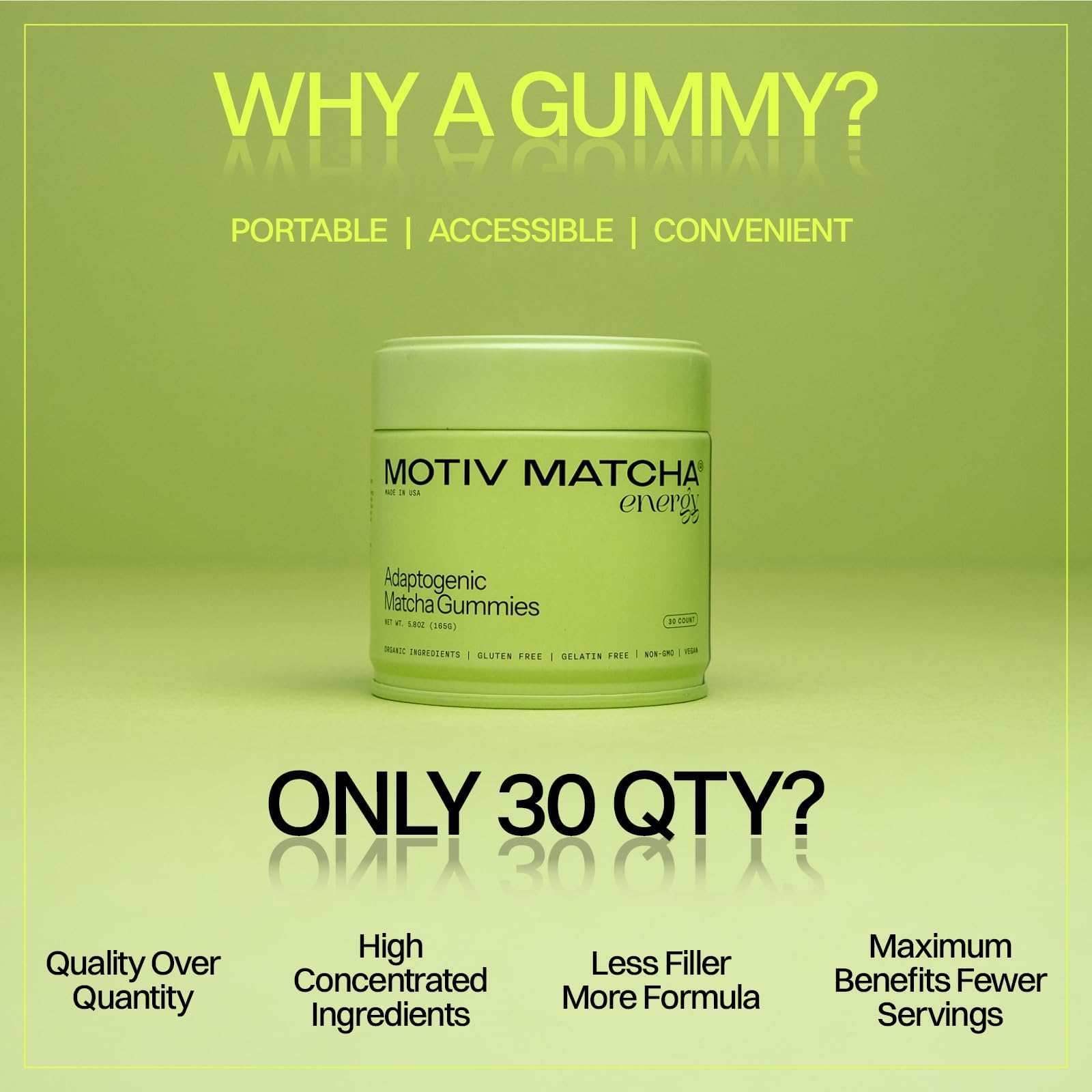 Motiv Organic Matcha & Mushrooms Energy Gummies – 300 MG Concentrate
