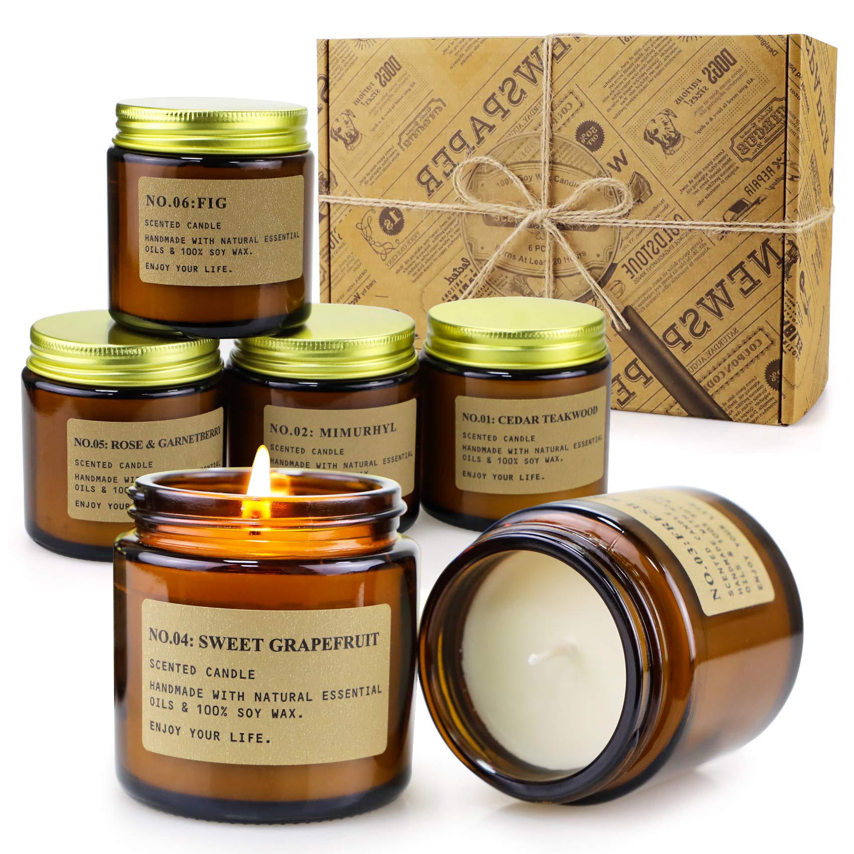 MOULENGGU 6-Pack Soy Wax Candles Gift Set – Amber Jar, Home Scented Aromatherapy