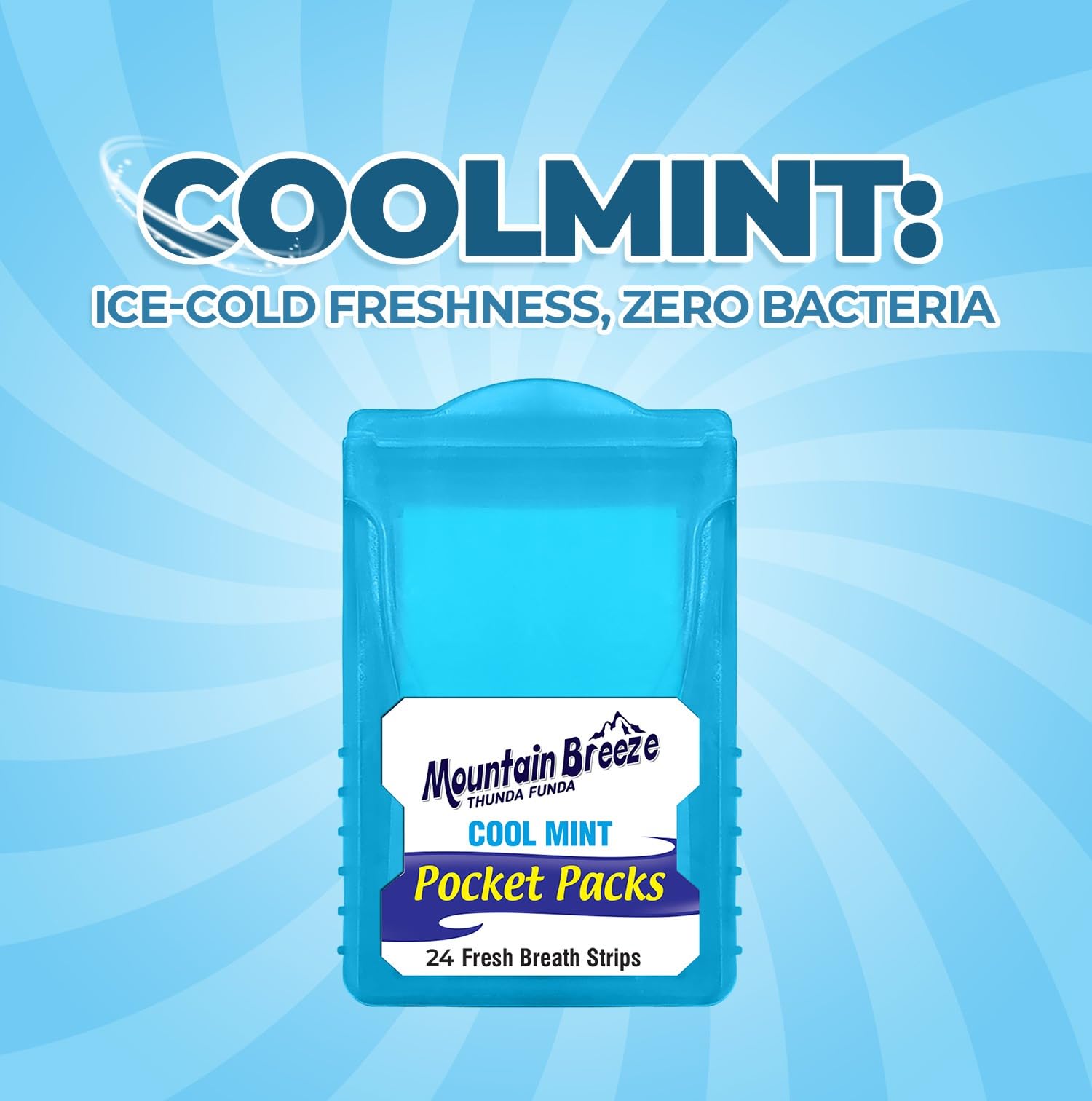Mountain Breeze Sugar Free Cool Mint Breath Strips – 24 Strips per Cassette, Pack of 1 (3 Cassette) New