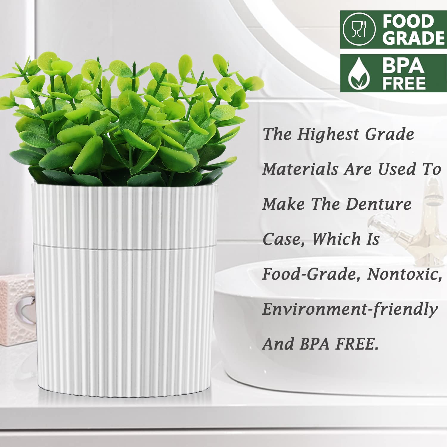 Denture Bath – Invisible Denture Case Hidden as Artificial Eucalyptus Plant | Retainer & Denture Cup