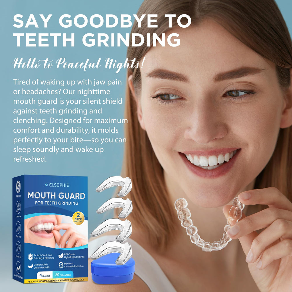 Night Guard for Teeth Grinding – Custom-Fit Mouth Guard for Clenching (4 Pack) + 20 Cleansing Tablets