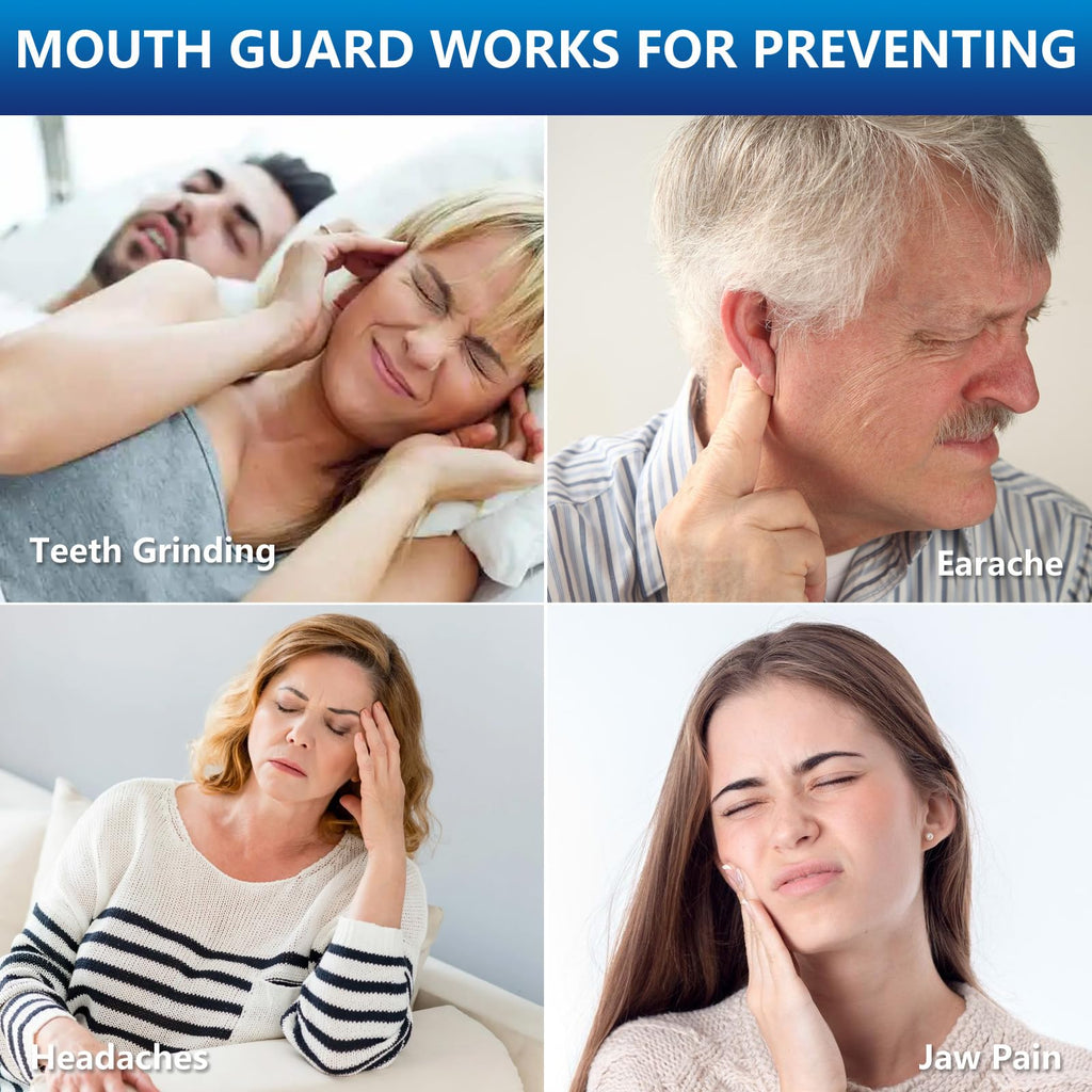 Mouth Guard for Teeth Grinding at Night – Bruxism Night Guard (8 Pack) with 12 Cleaning Tablets
