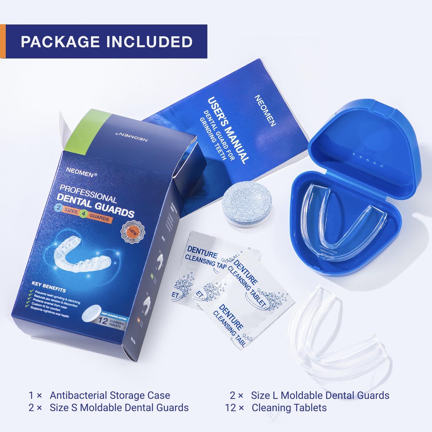 Moldable Mouth Guard for Teeth Grinding at Night – Custom Dental Guard (4-Pack) + 12 Tablets