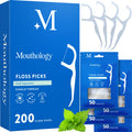 Mouthology Biodegradable Floss Picks (200 Pack) – Wheat Straw, Mint Flavored, PFA Free, Compostable