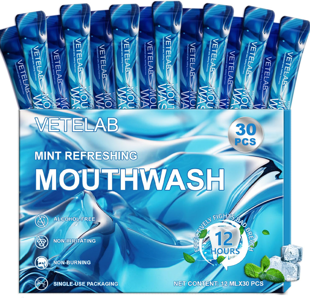 Travel-Size Mouthwash Packets – TSA-Approved Mini Mint, Alcohol & Fluoride-Free (30 Pack)