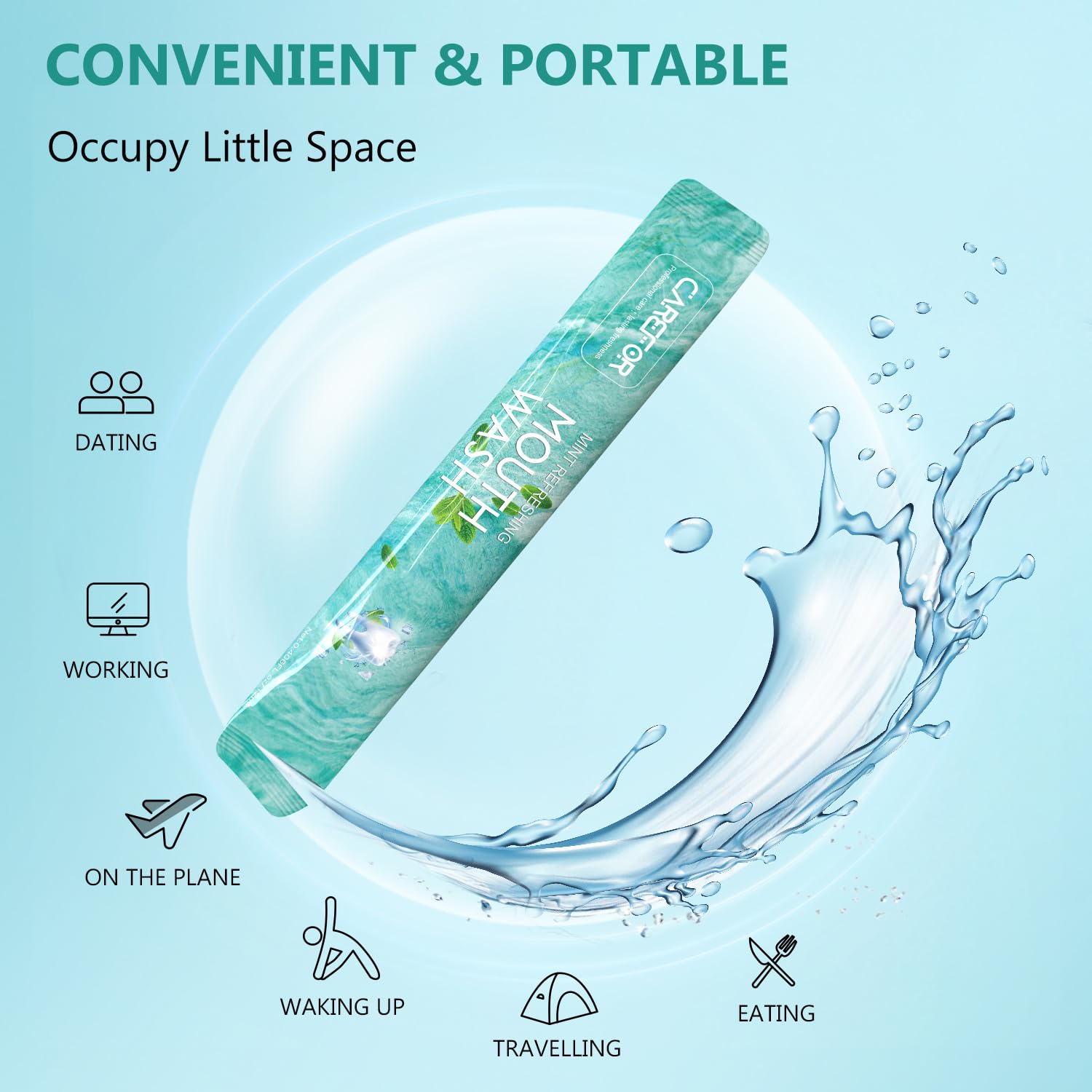 Mouthwash Travel Size – 60 Pack of Individual Fresh Mint Mouthwash Packets (Alcohol & Fluoride Free)
