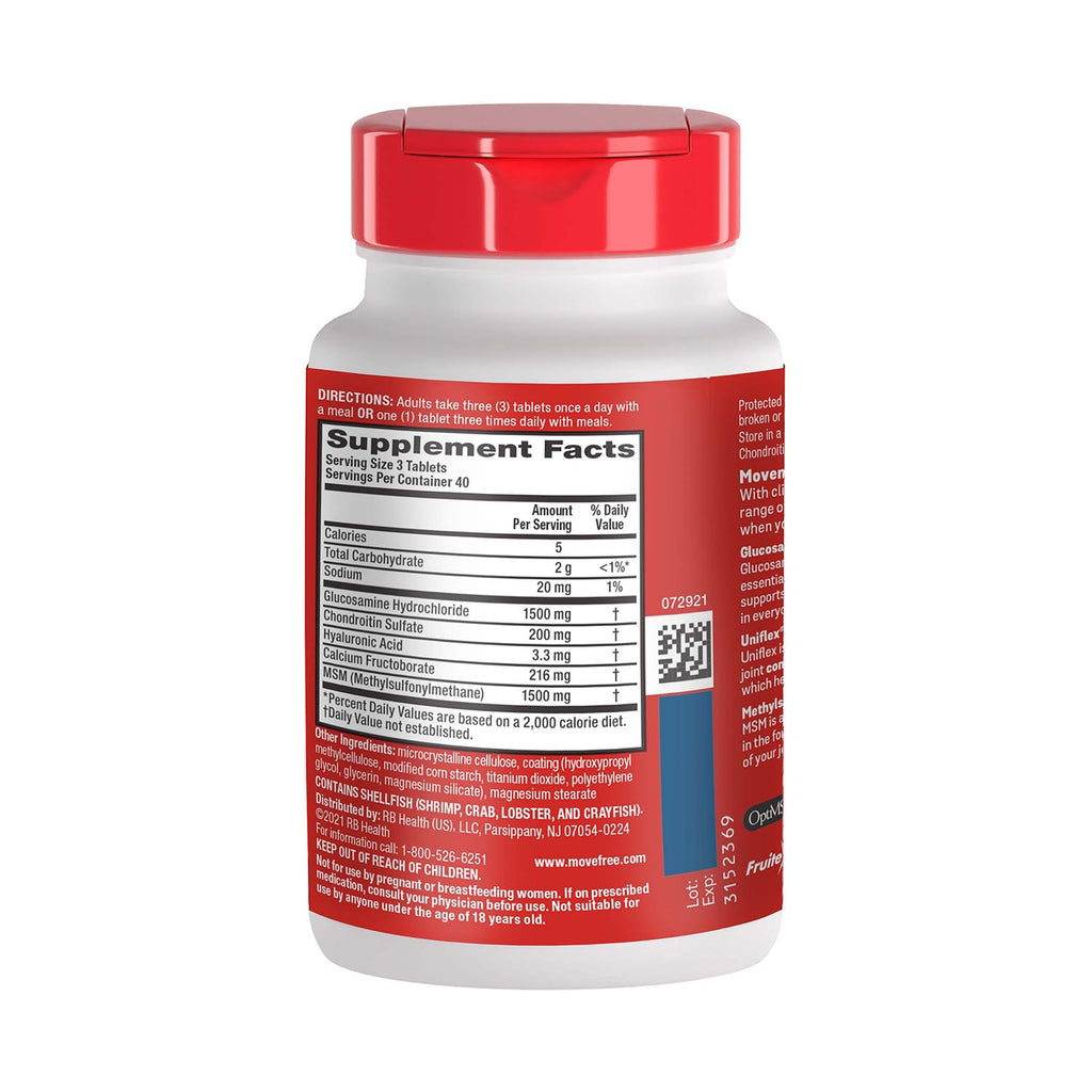 Move Free Advanced Glucosamine Chondroitin MSM Joint Support Supplement – Supports Mobility, Comfort, Strength, Flexibility & Bone (120 Tablets/40 Servings, 2 Pack)