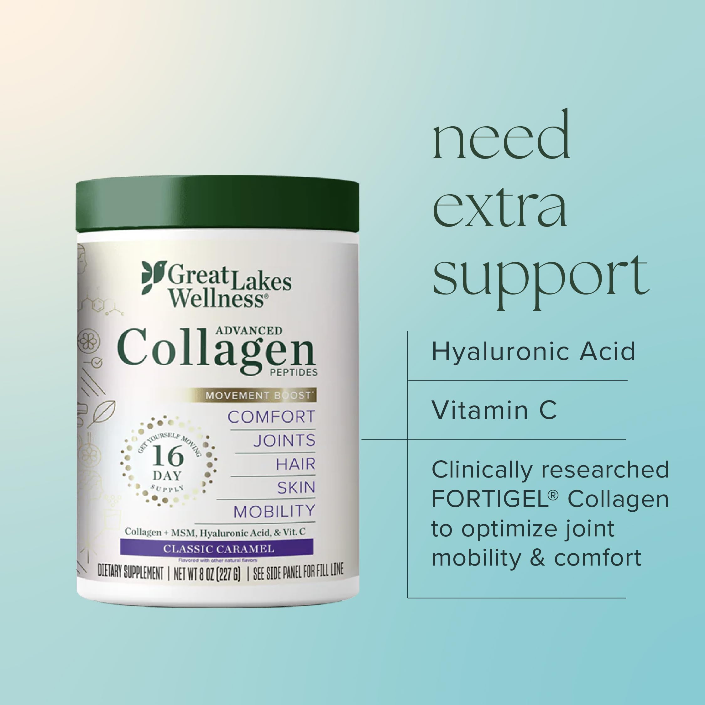 Great Lakes Wellness Movement Boost Collagen Peptides – Caramel, Non-GMO, Keto, 8 oz