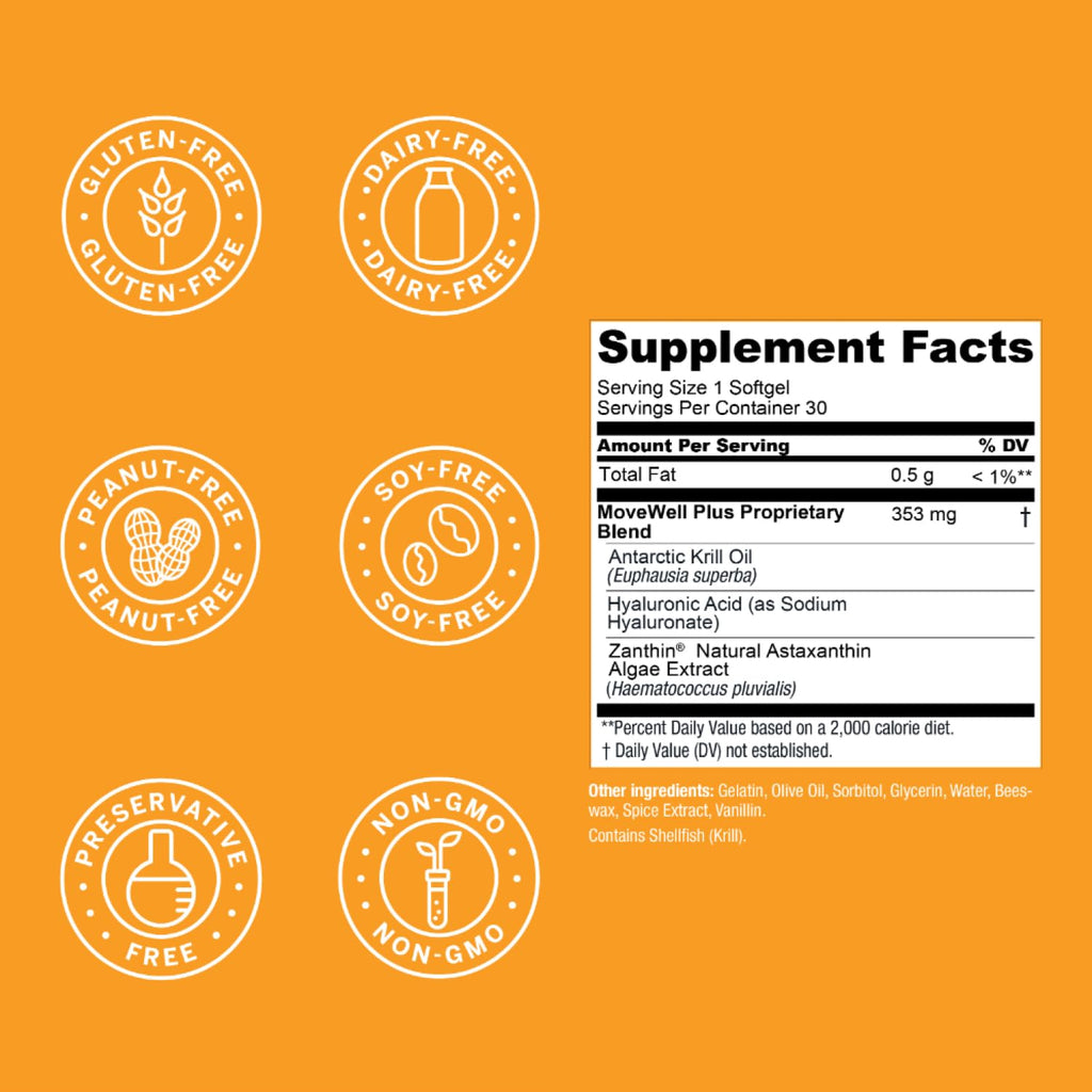 MoveWell Plus Joint Health Supplement – Antarctic Krill Oil, Astaxanthin & Hyaluronic Acid
