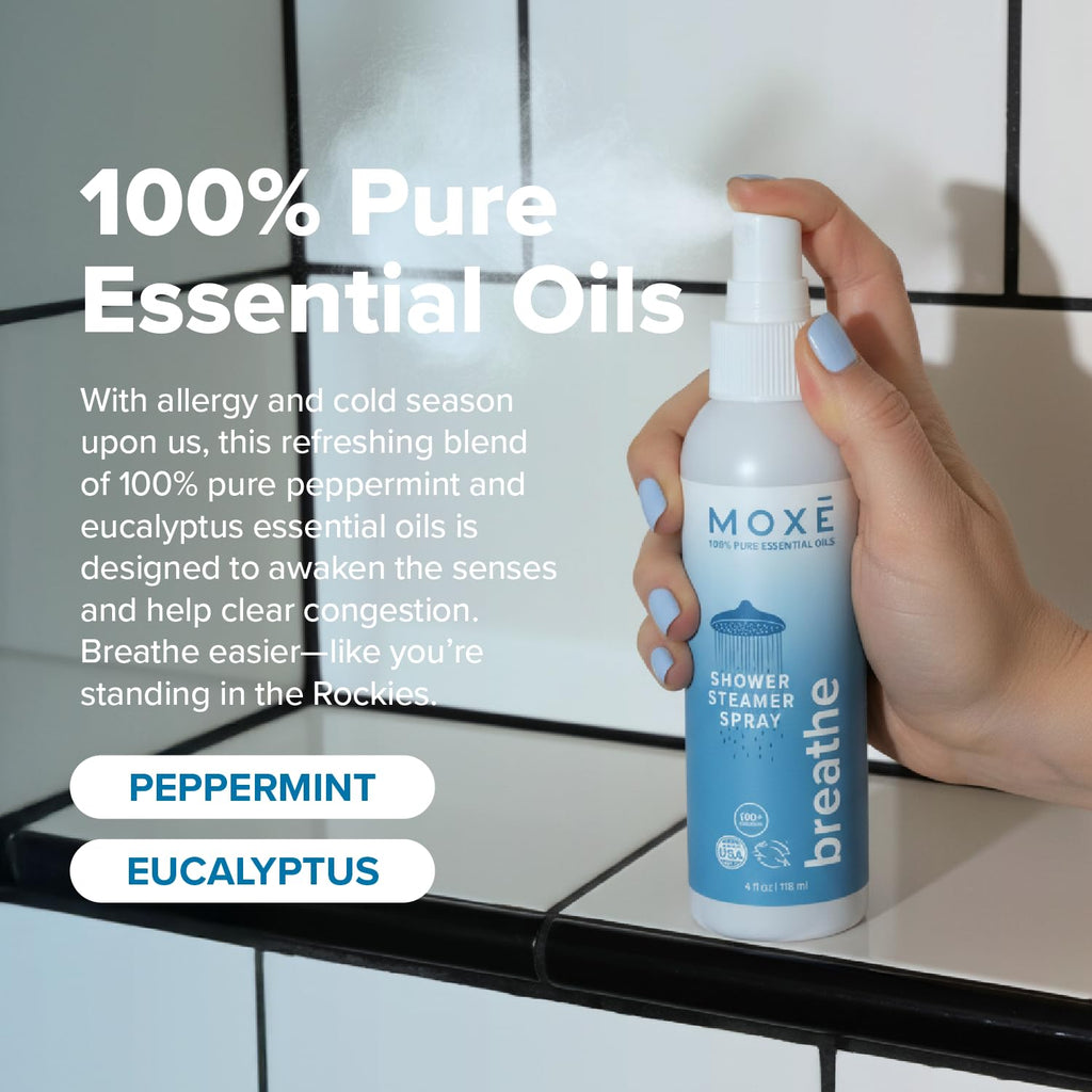 MOXE Breathe Shower Mist – Eucalyptus & Peppermint, 4 oz, USA