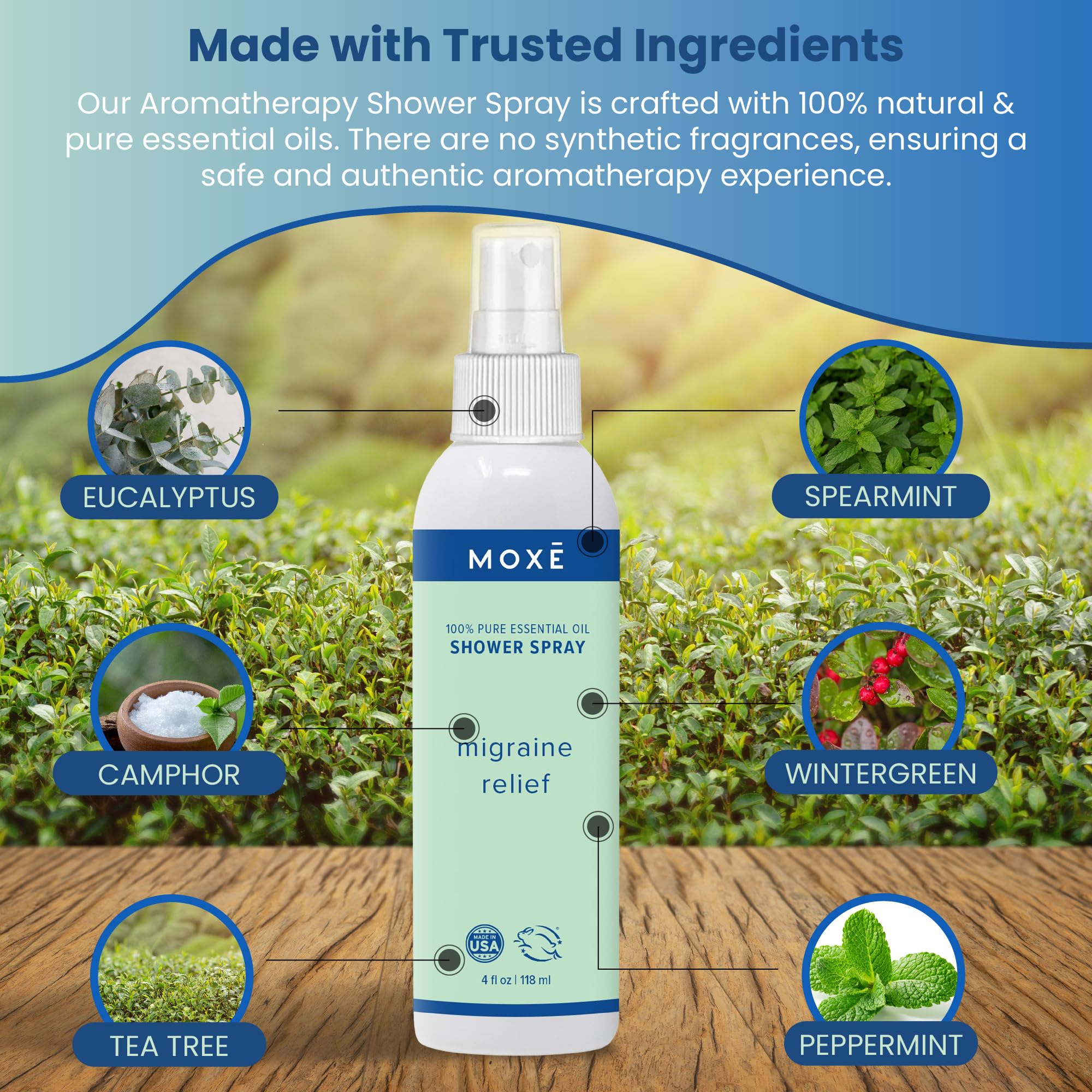 MOXE Migraine Relief Aromatherapy Shower Spray – Essential Oils for Headache & Tension Relief | Made in USA