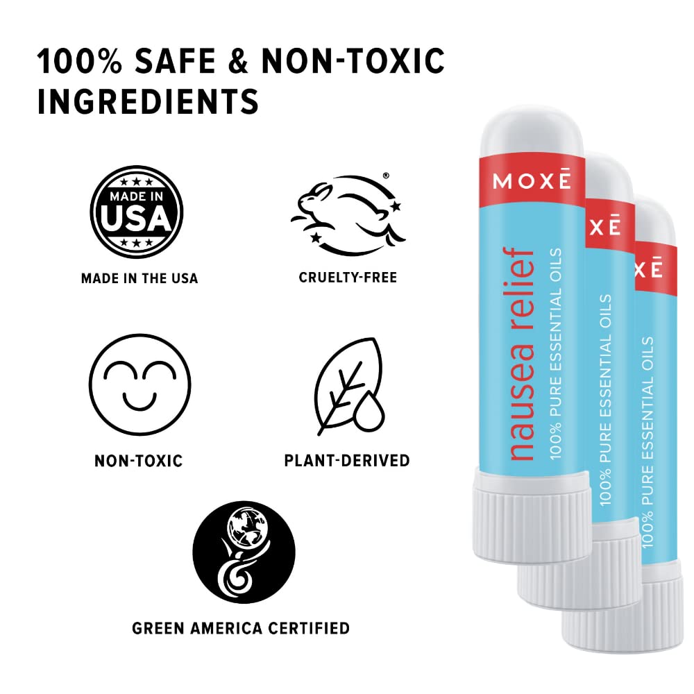 MOXE Nausea Nasal Inhaler Sticks – All-Natural Essential Oil Blend, Portable Aromatherapy, Made in USA (3 Pack)