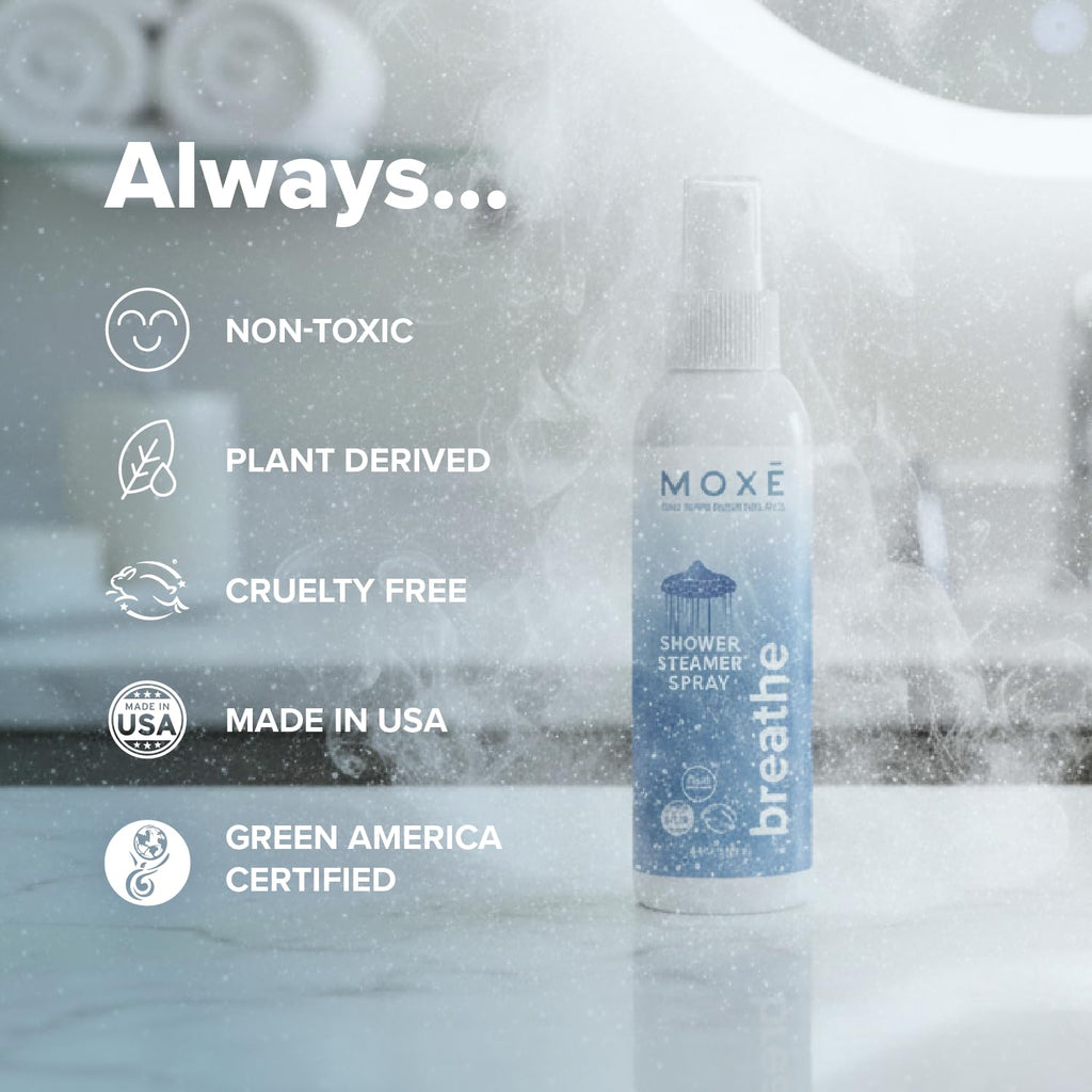 MOXE Shower Mist Breathe – Aromatherapy Shower Spray with Eucalyptus & Peppermint (4 Fl Oz, Pack of 2)