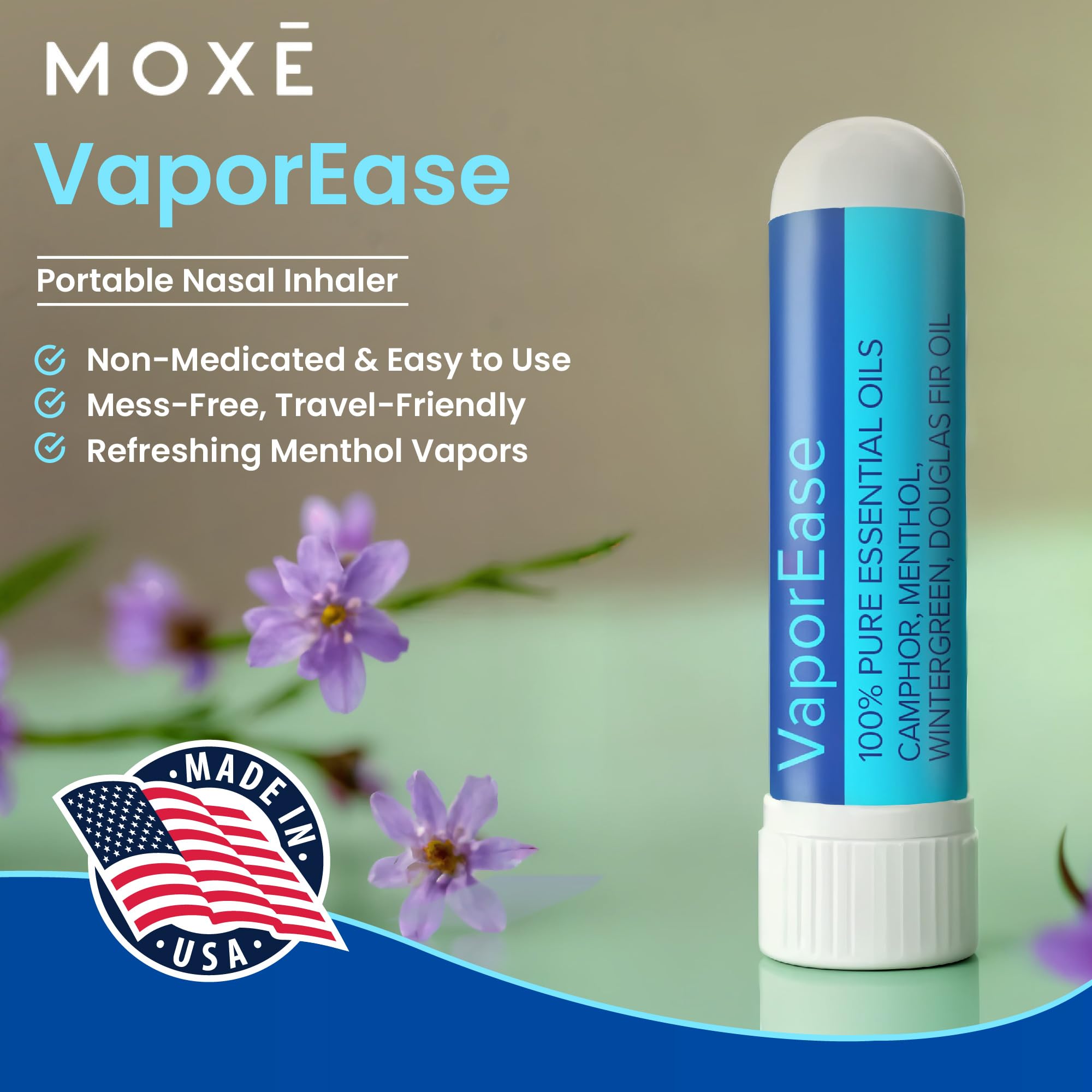 MOXE VaporEase Portable Nasal Inhaler – Non-Medicated, Menthol Scent, Made in USA (3 Pack)