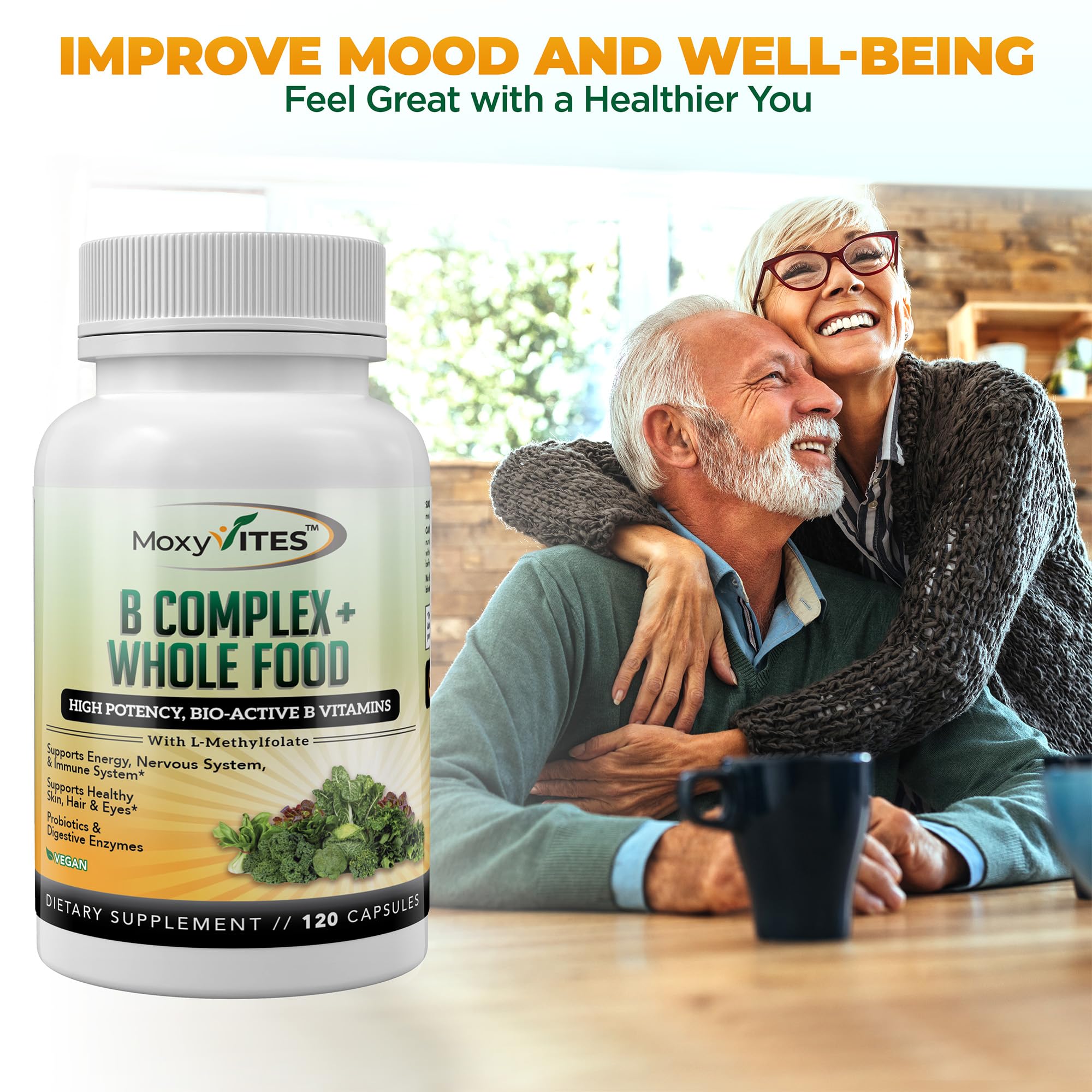 MoxyVites Vitamin B Complex – Vegan B Vitamins for Stress, Energy & Immunity, 120 Capsules
