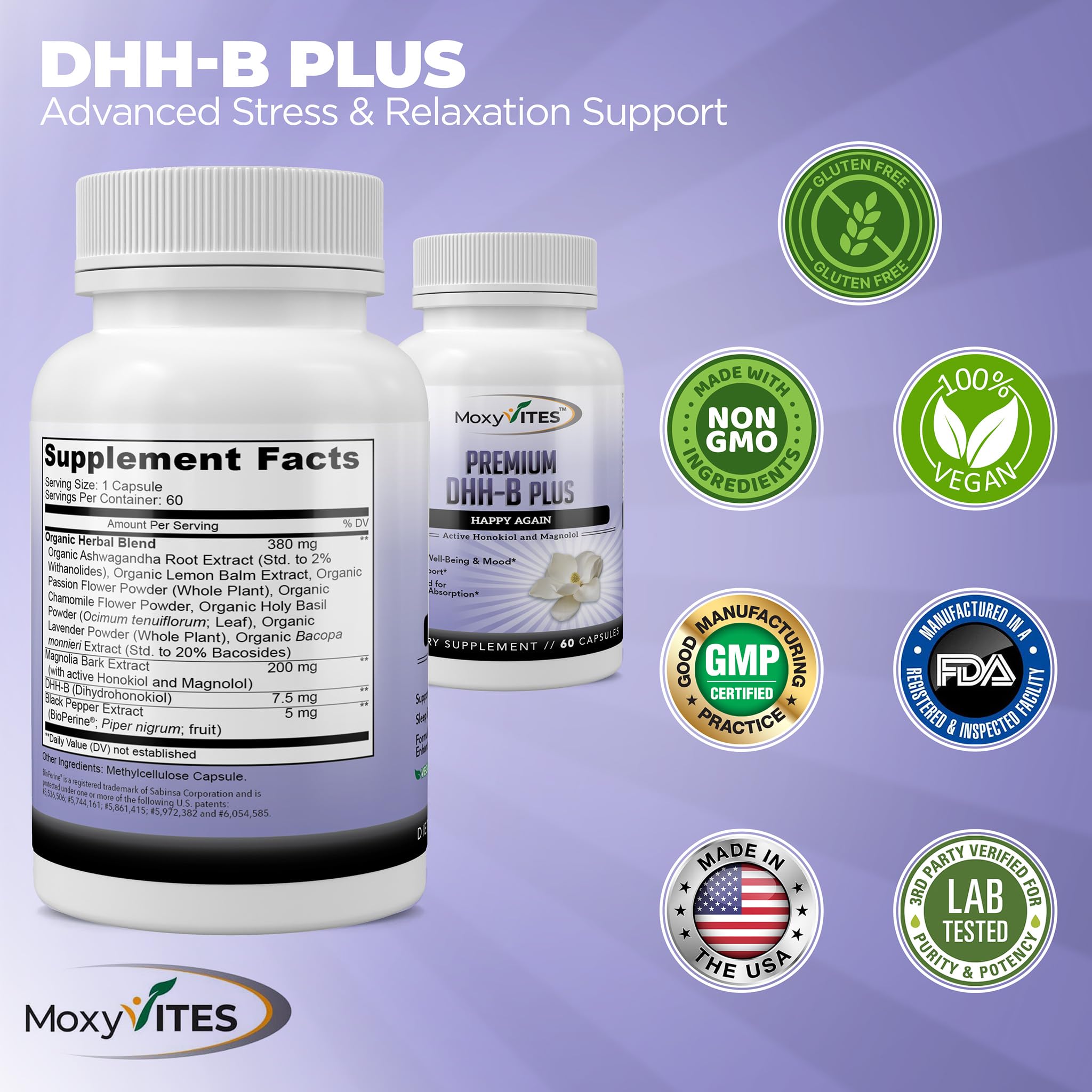 MoxyVites DHH-B: Bioactive Honokiol Magnolia Bark Extract – 60 Vegan Capsules