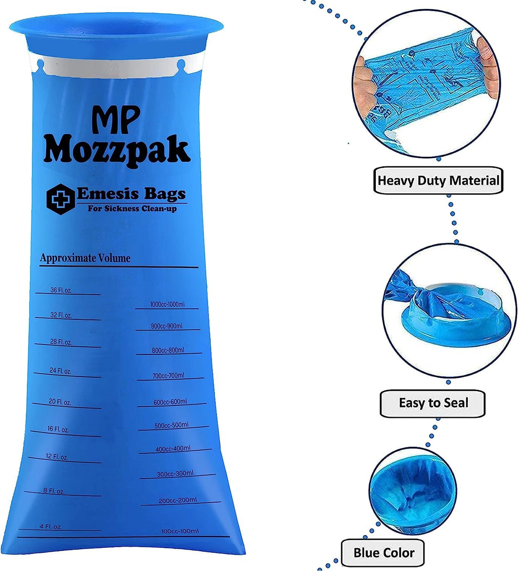 MP Mozzpak Vomit Bags 24-Pack – Leak-Proof 1000ml Emesis Bags for Travel