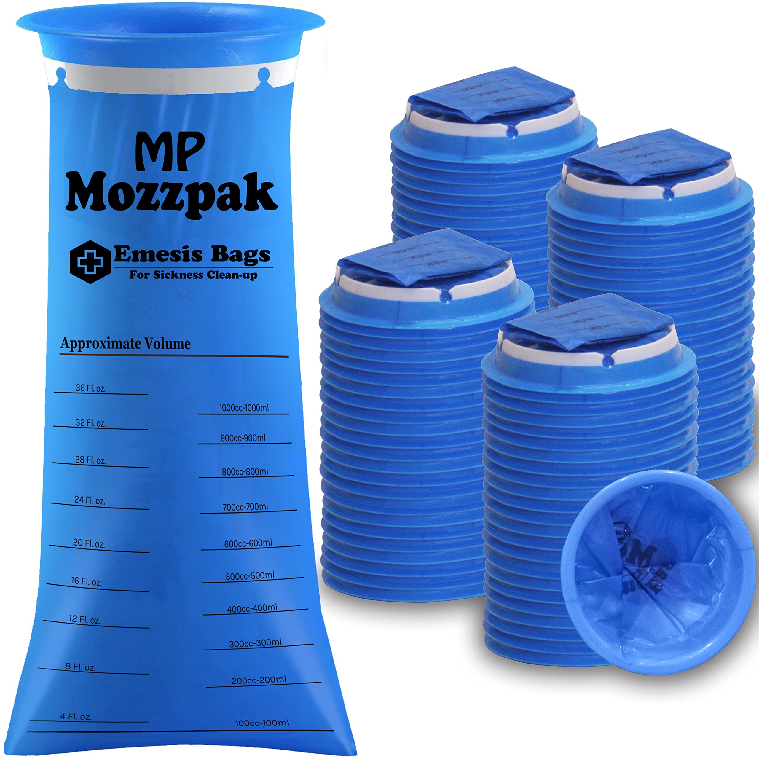 MP MOZZPAK Vomit Bags Disposable 100 Pack – 1000ml Emesis Bags, Leak-Proof, Travel-Ready