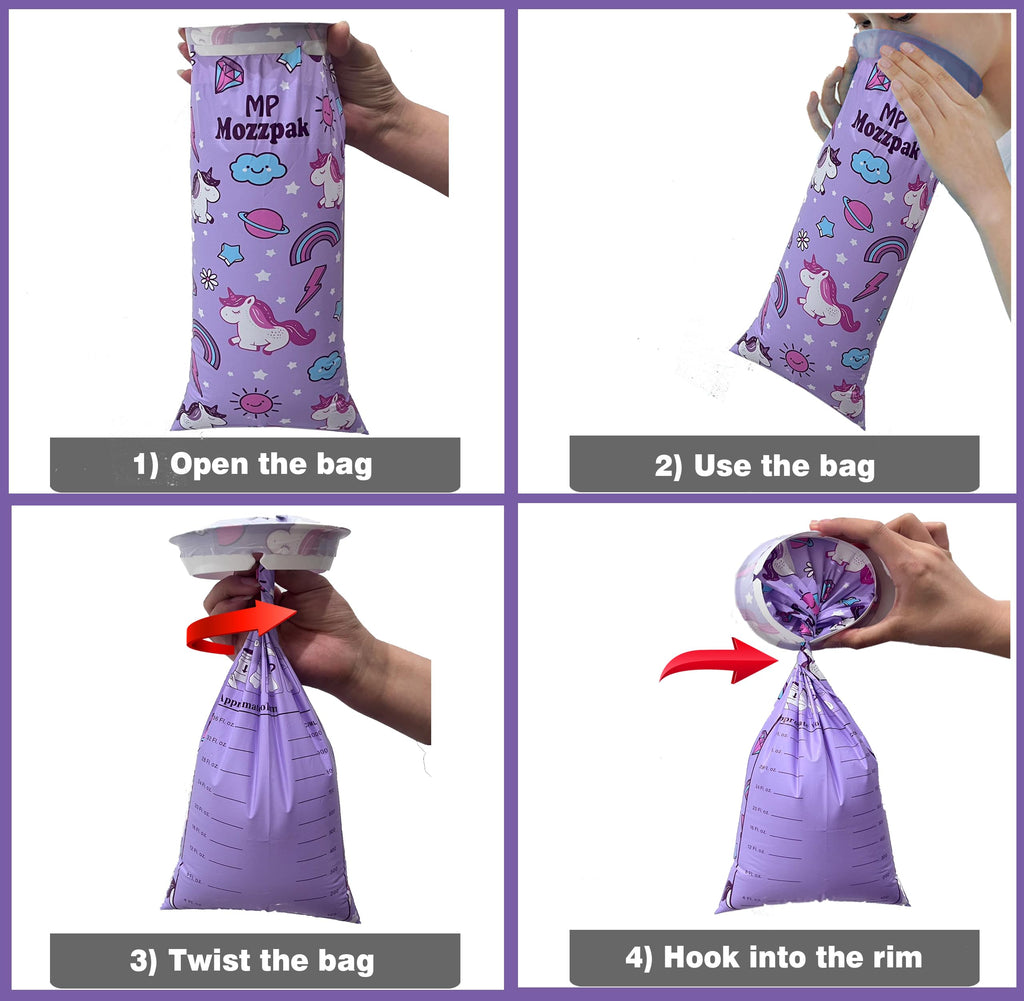MP MOZZPAK Unicorn Kids Vomit Bags – 15 Pack, Leak-Proof Emesis Bags for Travel