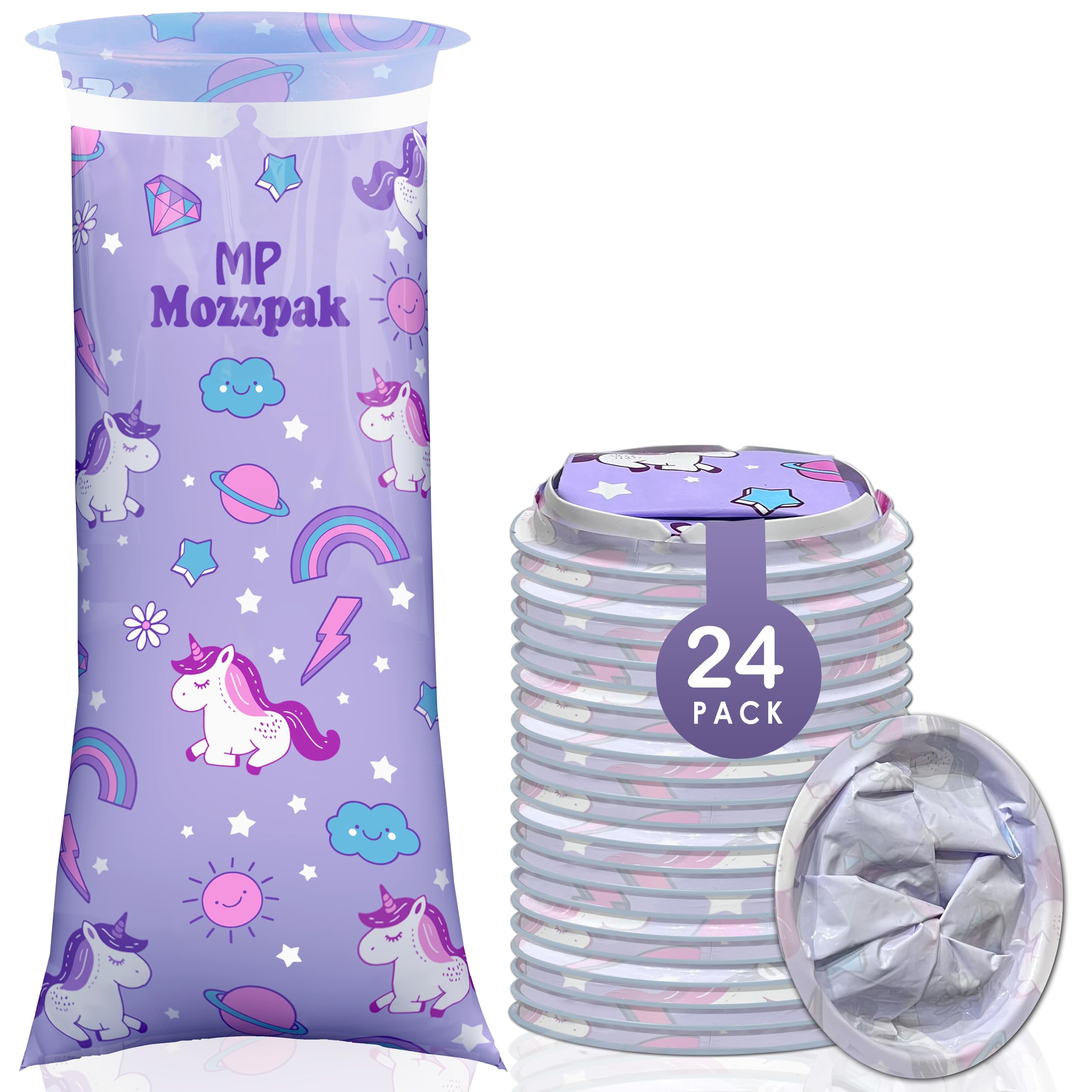 MP MOZZPAK Unicorn Kids Vomit Bags Disposable 24 Pack – Leak-Proof Travel Puke Bags