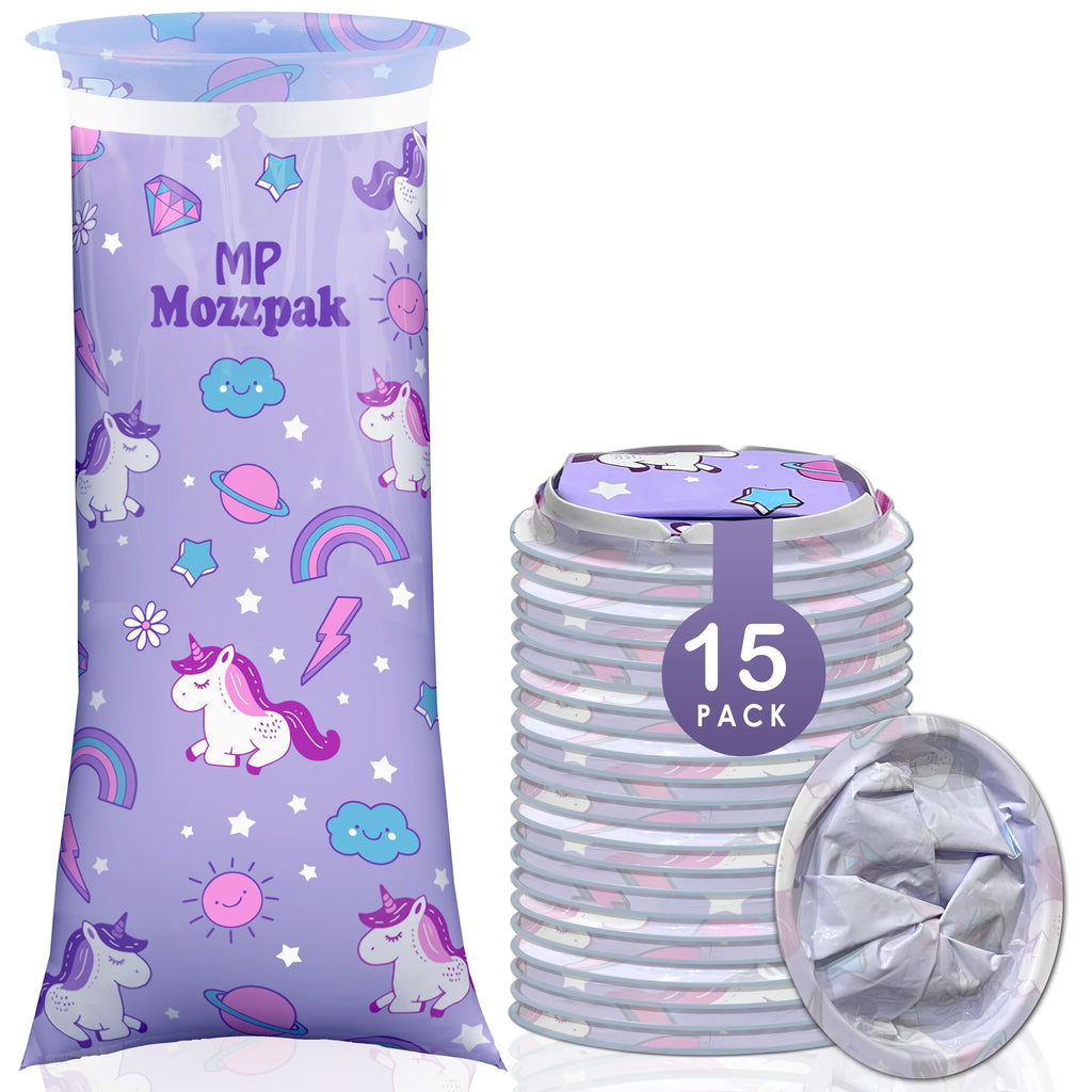 MP MOZZPAK Unicorn Kids Vomit Bags – 15 Pack, Leak-Proof Emesis Bags for Travel