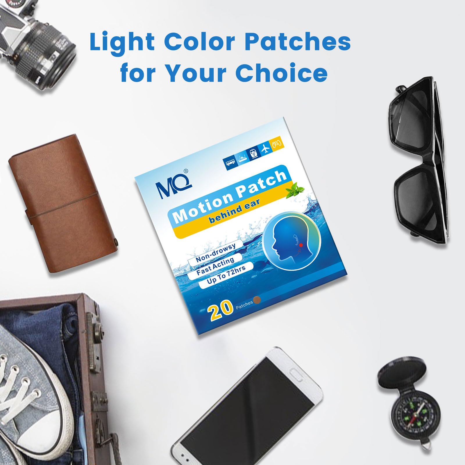 MQ 20ct Motion Sickness Patches – Dark Color, Waterproof, 72H, Travel Essential
