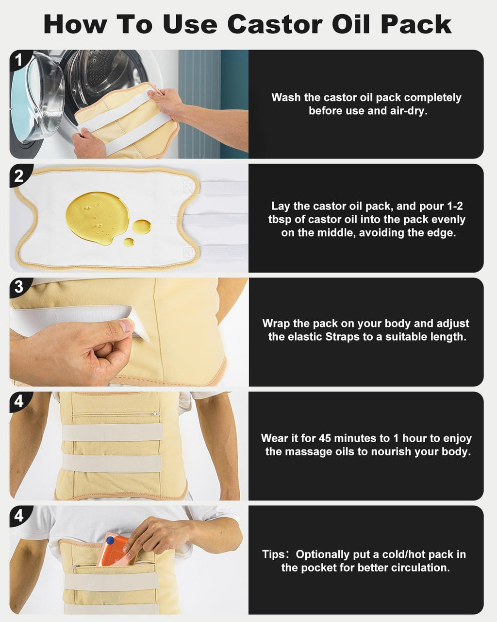 MQFORU 10 Pcs Castor Oil Pack Wrap – Plus Size XL Reusable Kit