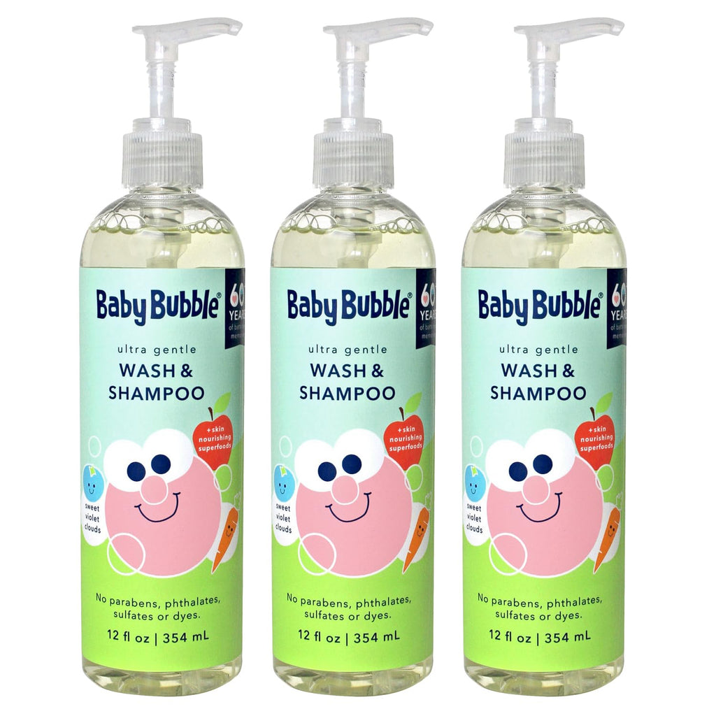 Mr. Bubble Baby Bubble Ultra Gentle Body Wash & Shampoo – Sweet Violet Clouds Scent, 12 oz (Pack of 3)