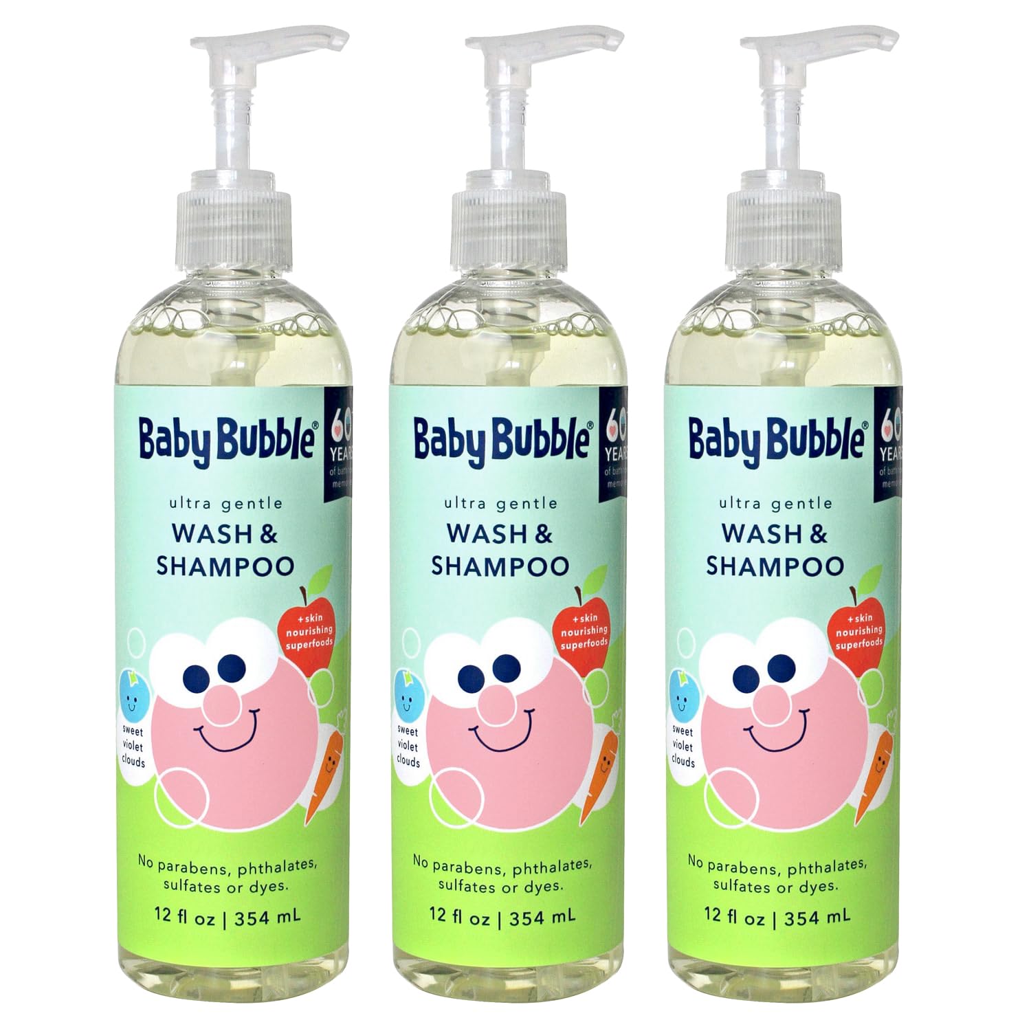 Mr. Bubble Baby Bubble Ultra Gentle Body Wash & Shampoo – Sweet Violet Clouds Scent, 12 oz (Pack of 3)