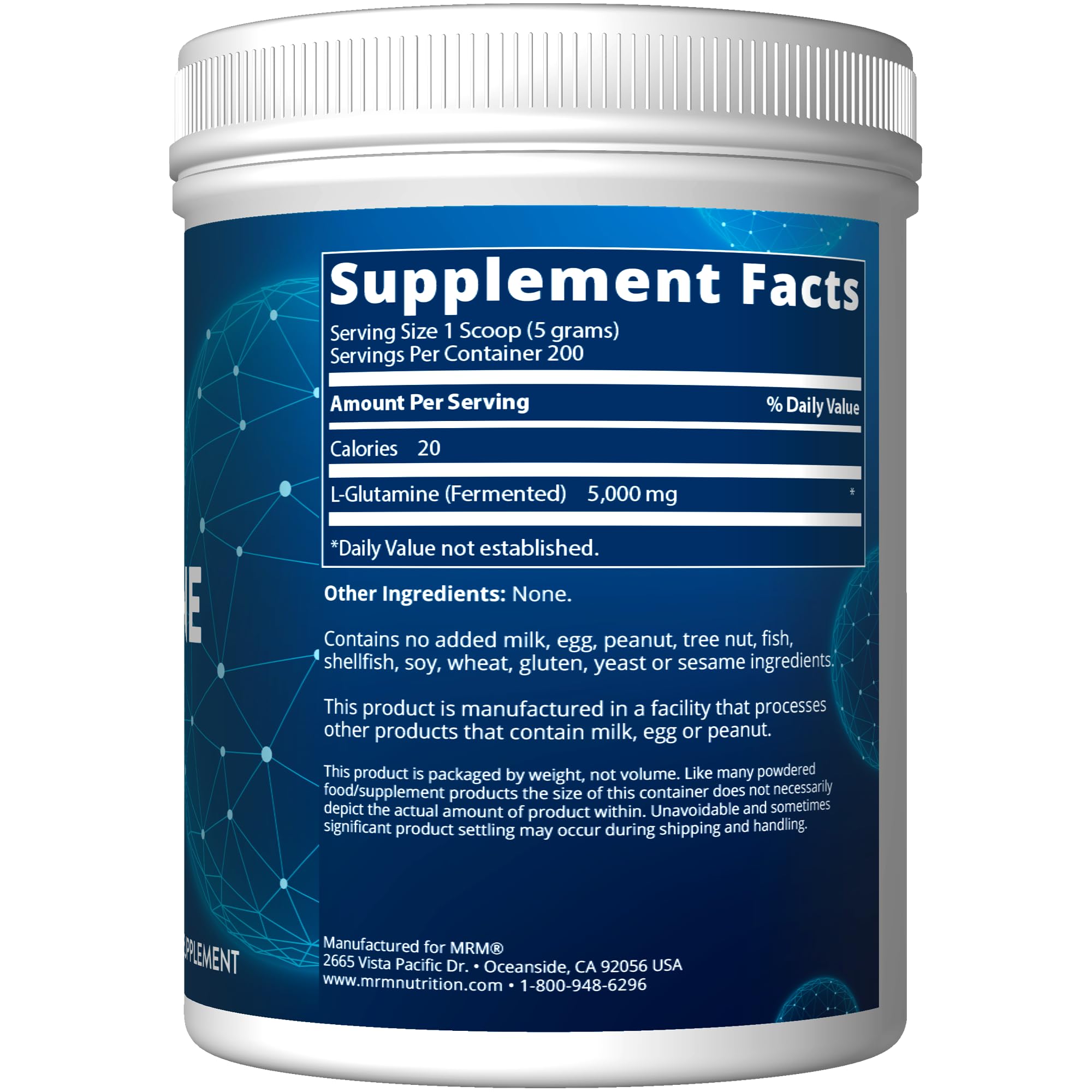 MRM L-Glutamine Powder 5000mg – Fermented Vegan Amino Acid for Gut Health & Recovery | 200 Servings