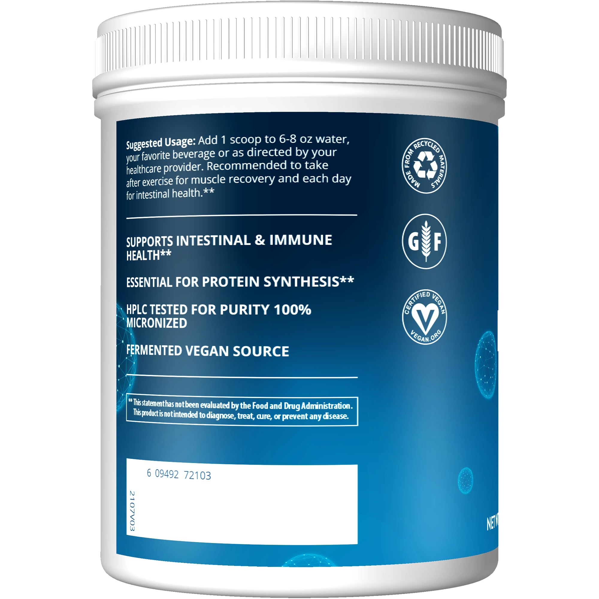MRM L-Glutamine Powder 5000mg – Fermented Vegan Amino Acid for Gut Health & Recovery | 200 Servings