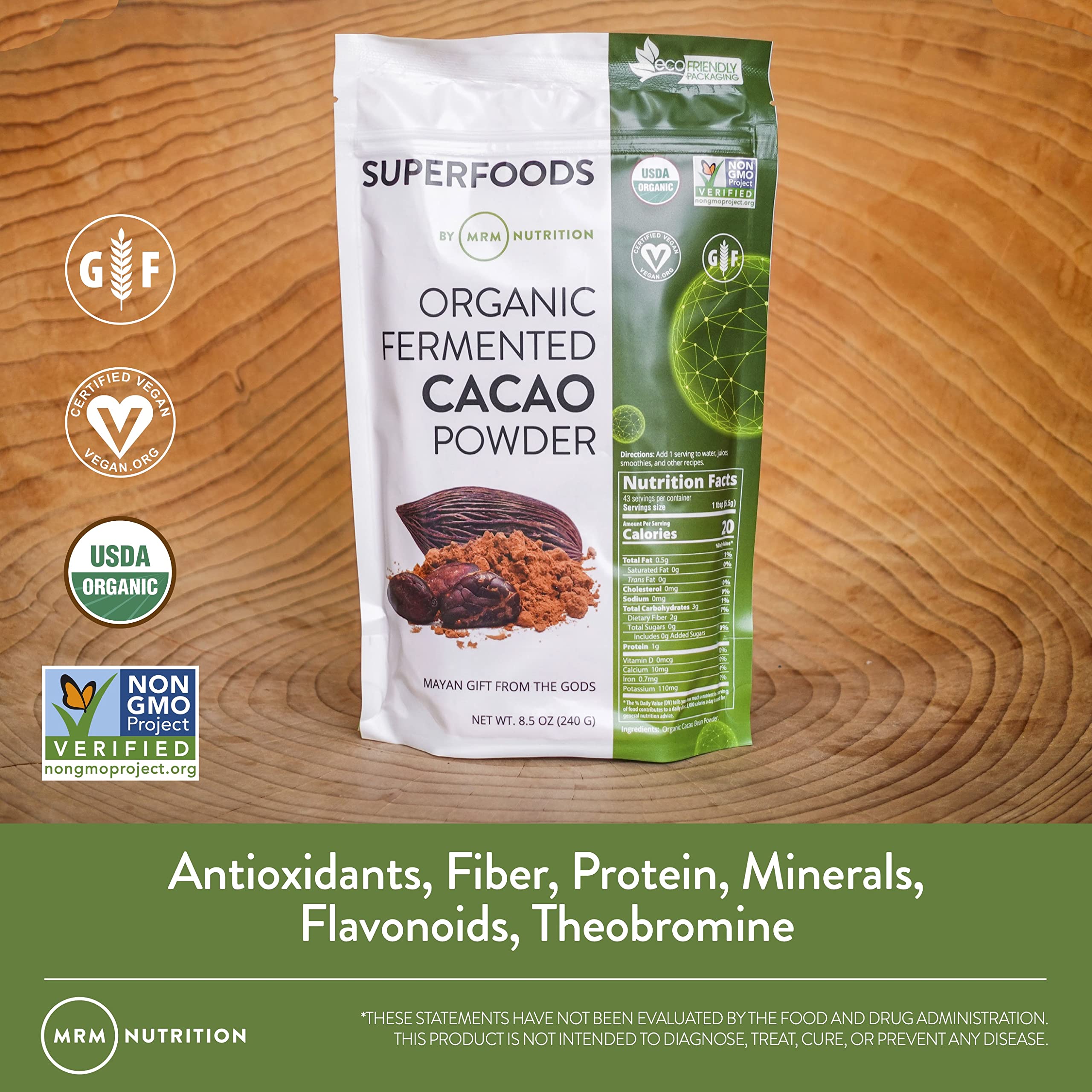 MRM Nutrition Organic Fermented Cacao Powder – Gluten Free & Vegan | 43 Servings
