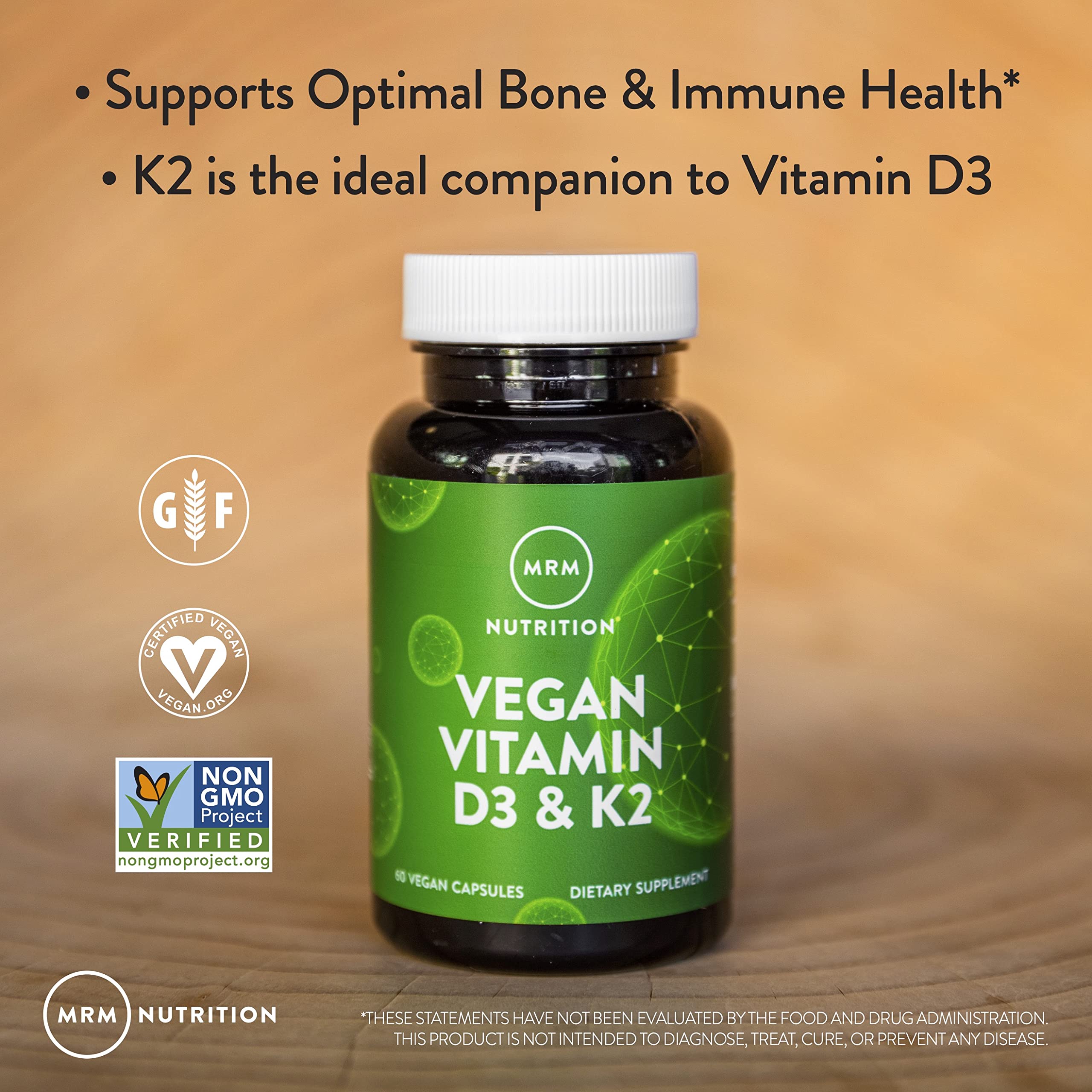 MRM Nuturition Vegan Vitamin D3 & K2 | Bone + Immune Health | Made from lichens | Supports Calcium Absorption | Vegan + Vegetarian Friendly | 60 Servings