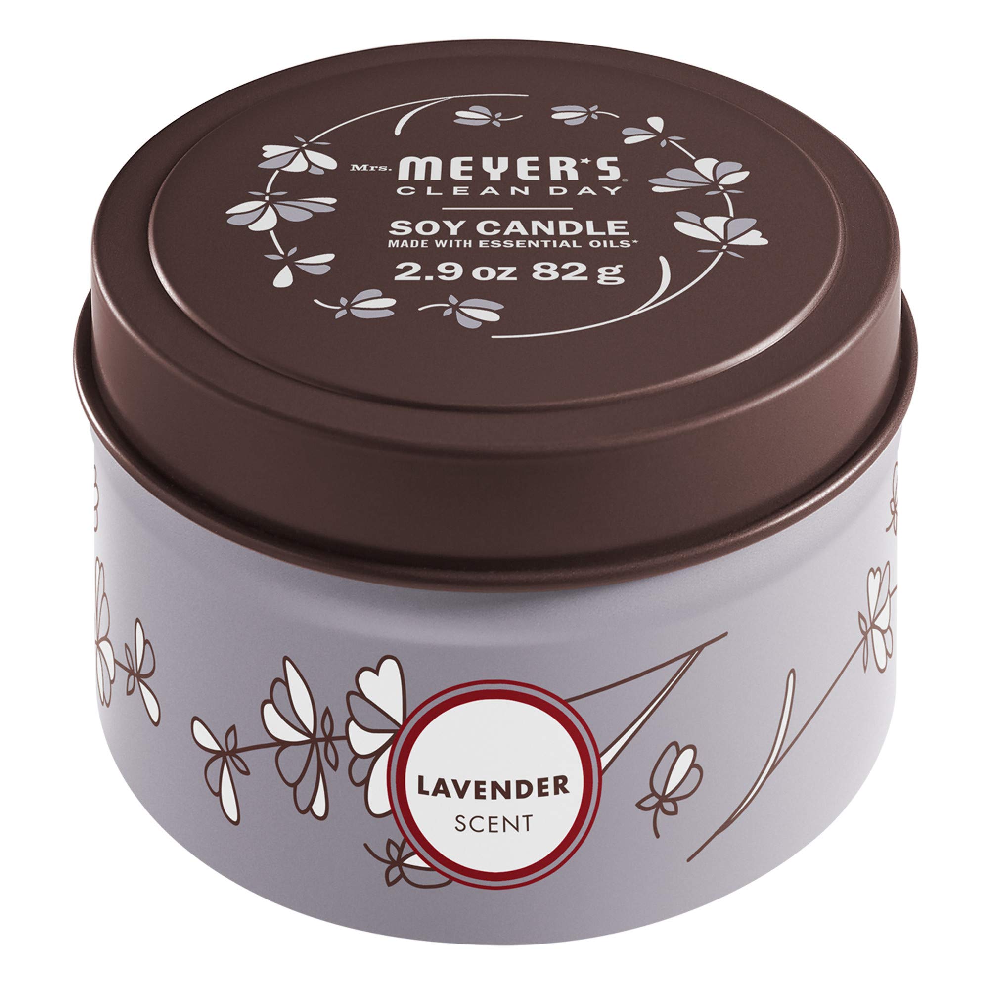 MRS. MEYER'S CLEAN DAY Lavender Soy Tin Candle - 12 Hour Burn Time, 2.9 Oz