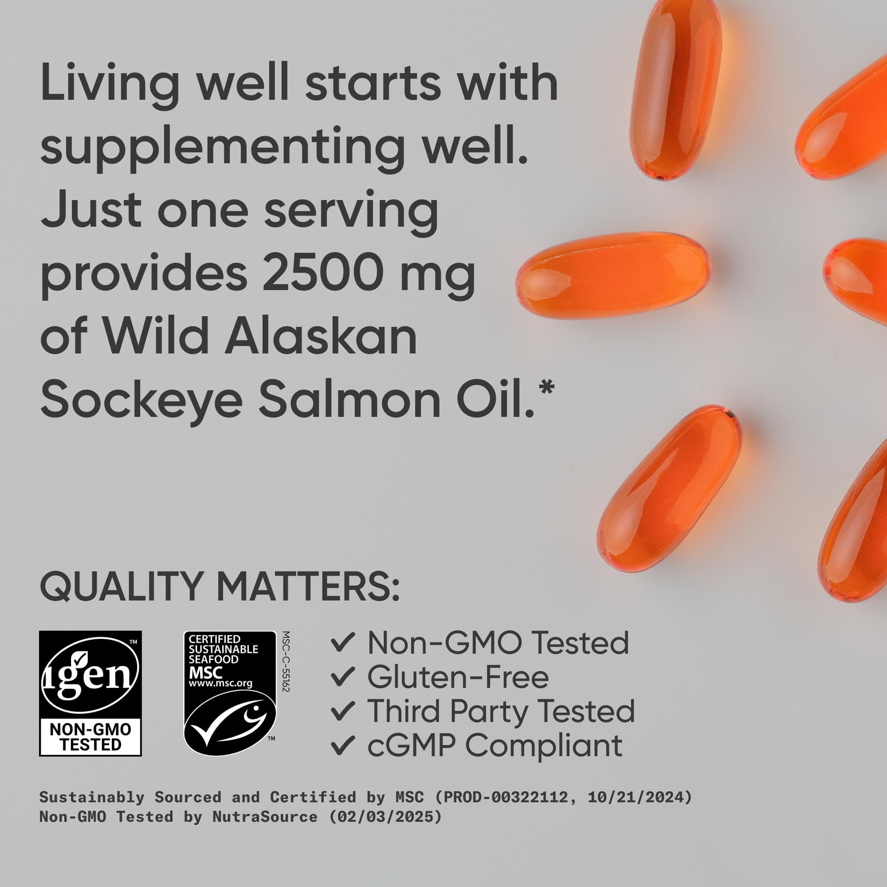 Sports Research Salmon Oil – Wild Alaskan Sockeye, 2500 mg per Serving, MSC Certified, 180 Softgels