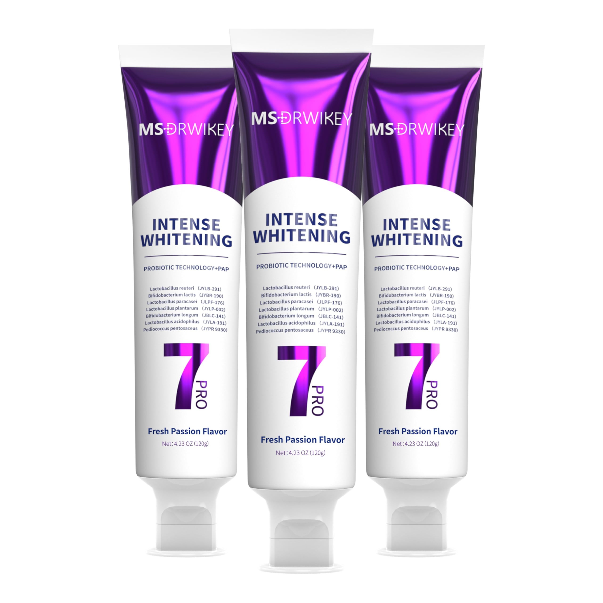 MSDRWIKEY 7Pro Deep Whitening Toothpaste with 7 Probiotics - Fluoride-Free, Enamel-Safe, 4.23 oz