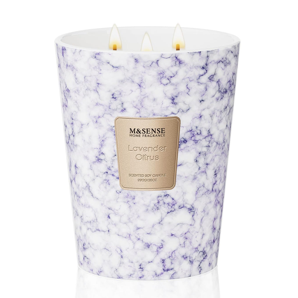 M&SENSE Extra Large 35oz Lavender Citrus Candle – 3 Wick, 150h Burn
