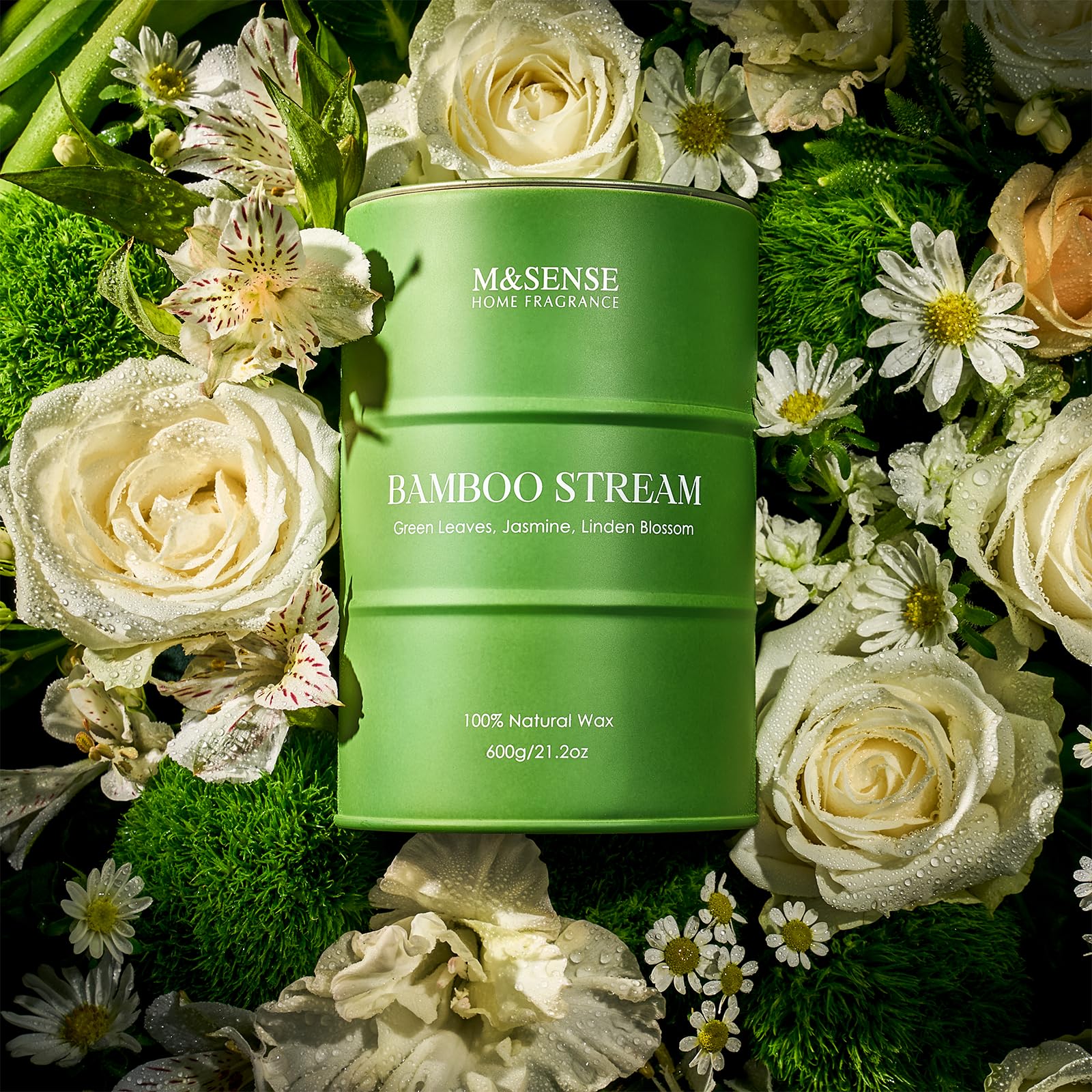 M&SENSE Bamboo Scented Candle | Natural Non-Toxic Large Aromatherapy Candle – Stress Relief & Relaxation | 21.2oz, 120 Hour Burn
