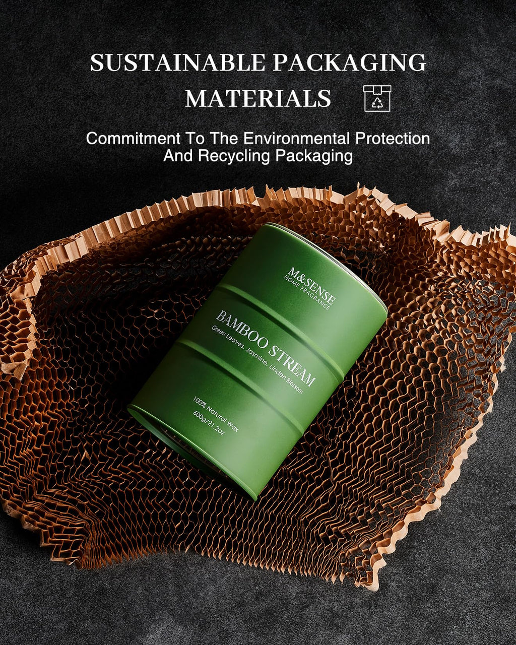 M&SENSE Bamboo Scented Candle | Natural Non-Toxic Large Aromatherapy Candle – Stress Relief & Relaxation | 21.2oz, 120 Hour Burn
