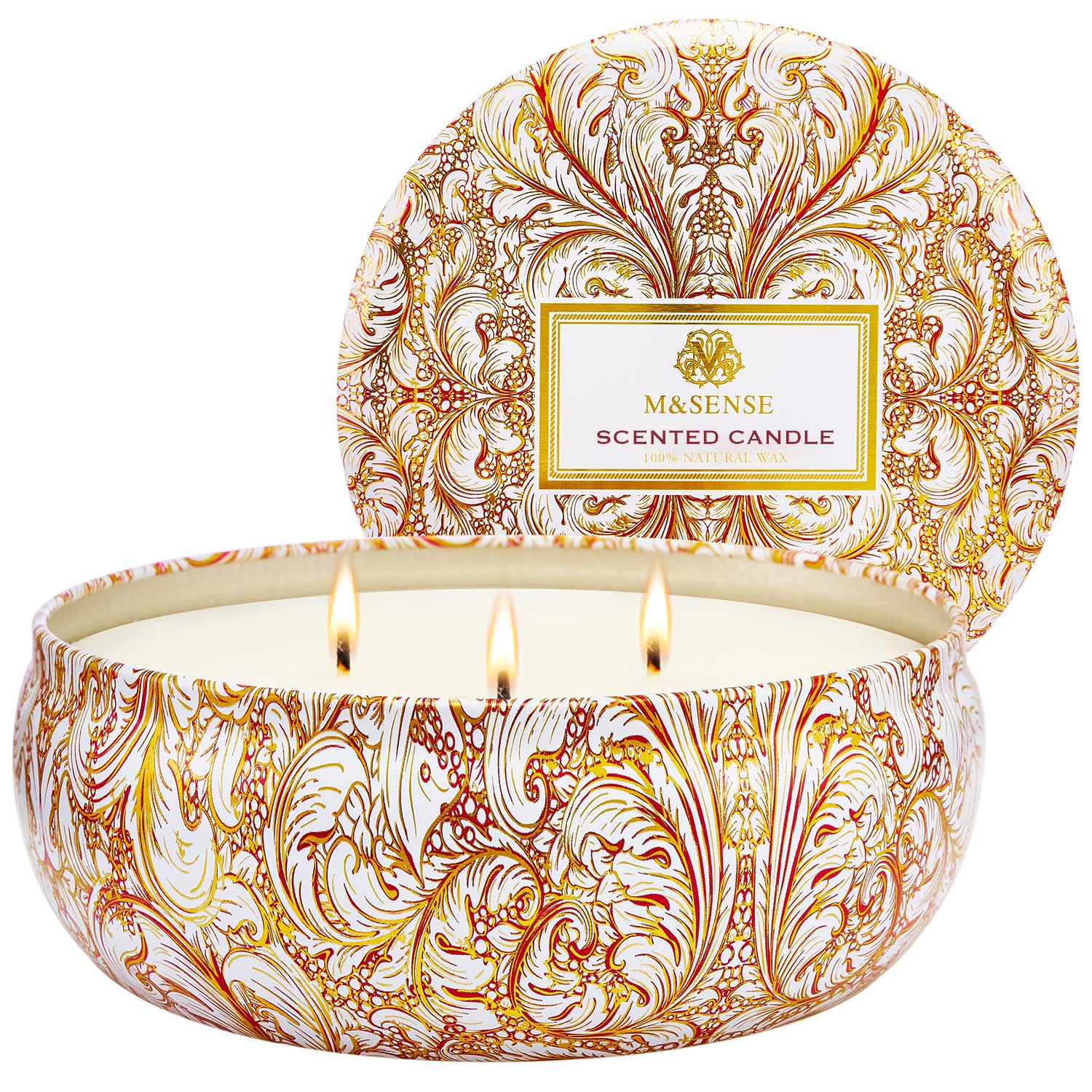 M&SENSE Basil Flower Scented Candles | 3 Wick Soy Tin, 40+ Hr Burn