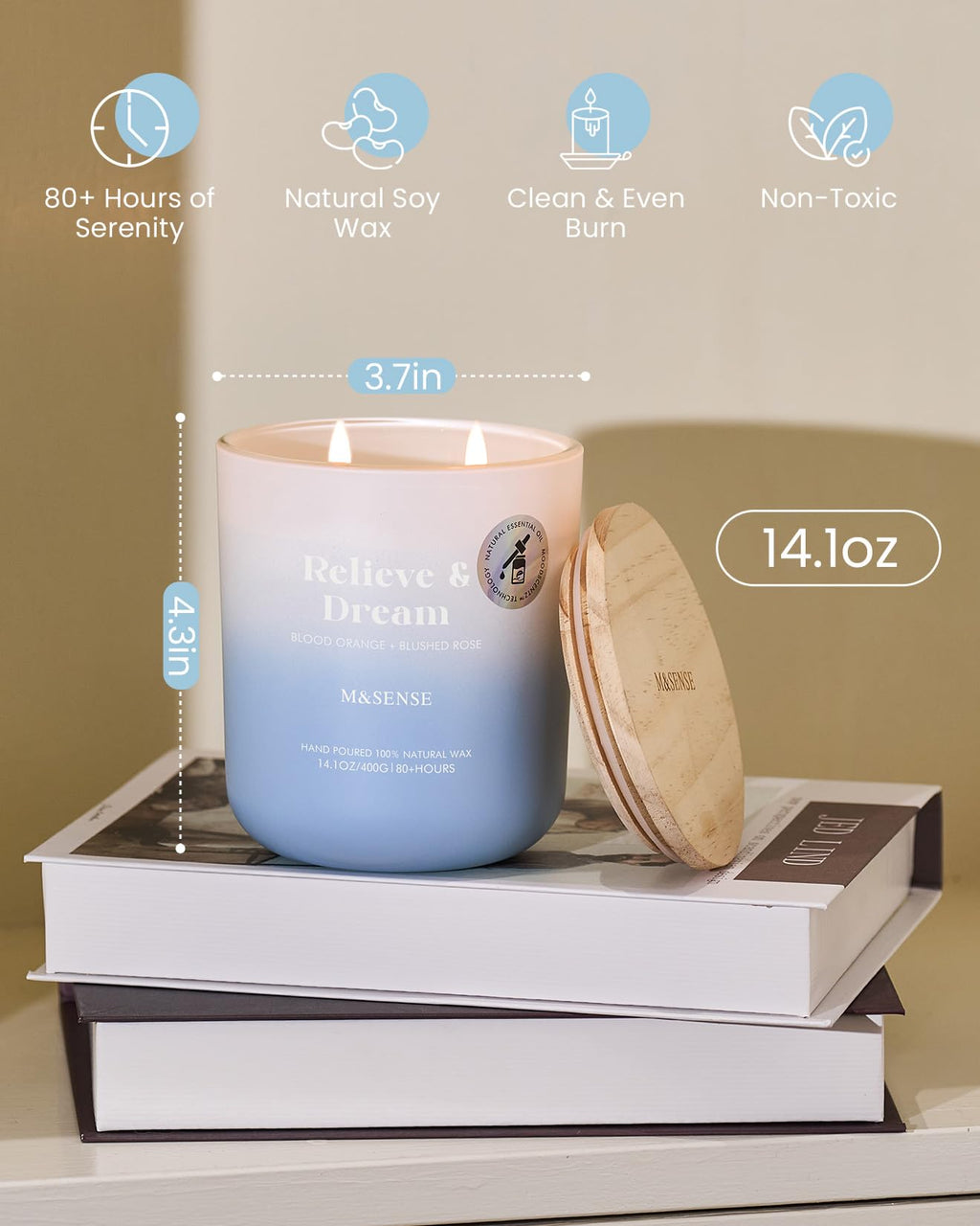 M&SENSE Blood Orange & Blushed Rose Aromatherapy Candle - 80-Hour Burn