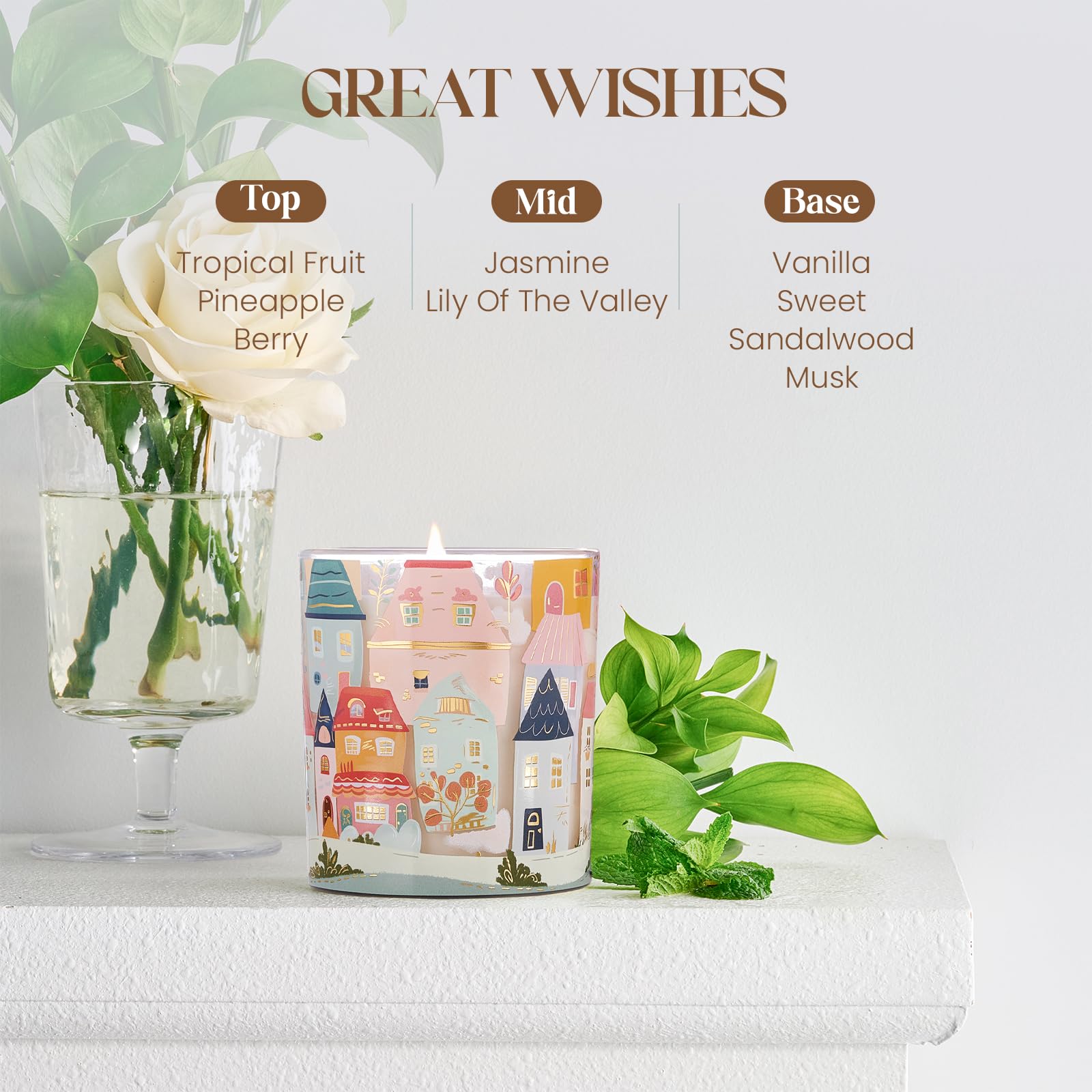 M&SENSE Jasmine Tropical Fruit Sandalwood Vanilla Soy Candle 10.2 oz