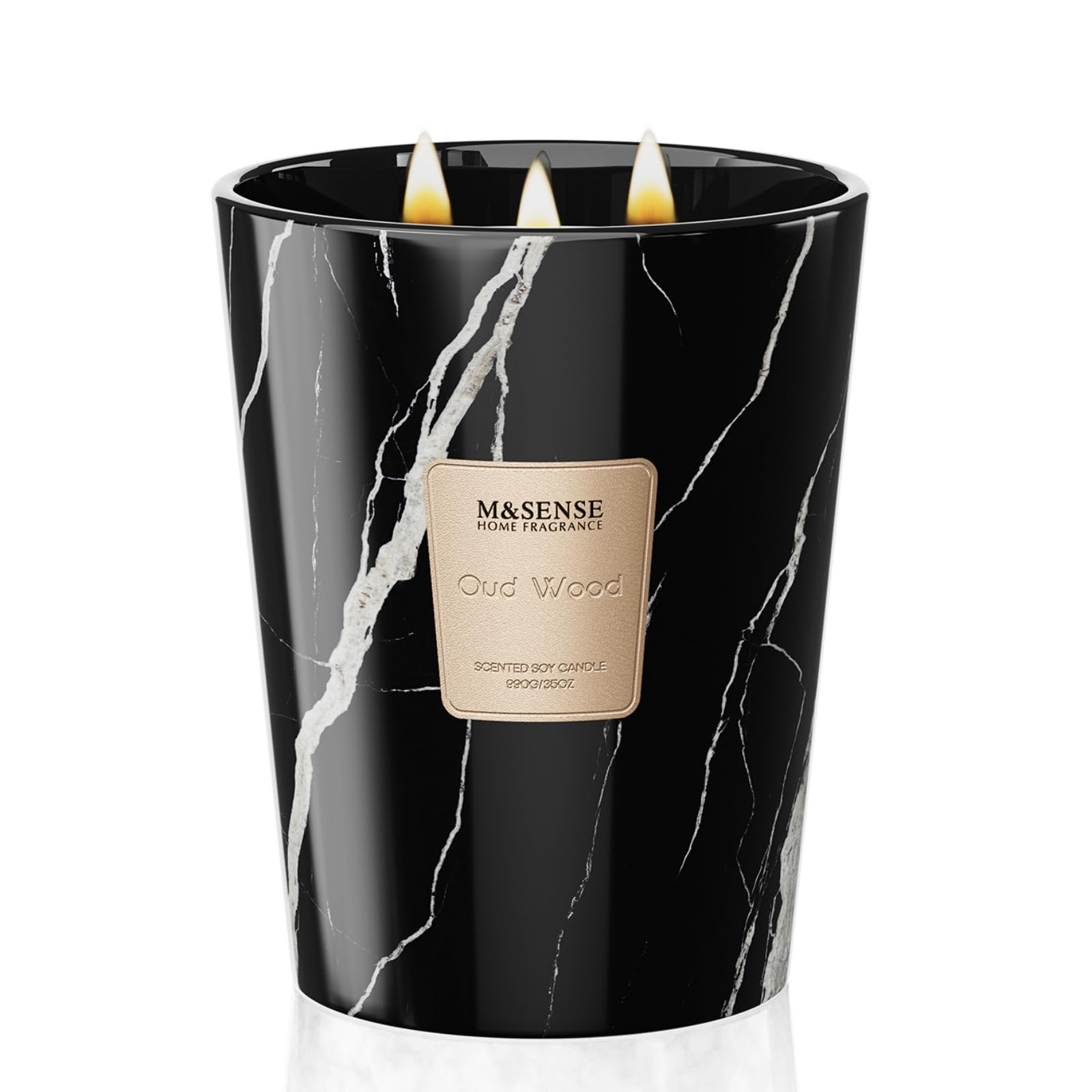 M&SENSE Extra Large Candle 35oz Oud Wood – 3 Wick, 150H Long-Lasting Scented Jar Candle
