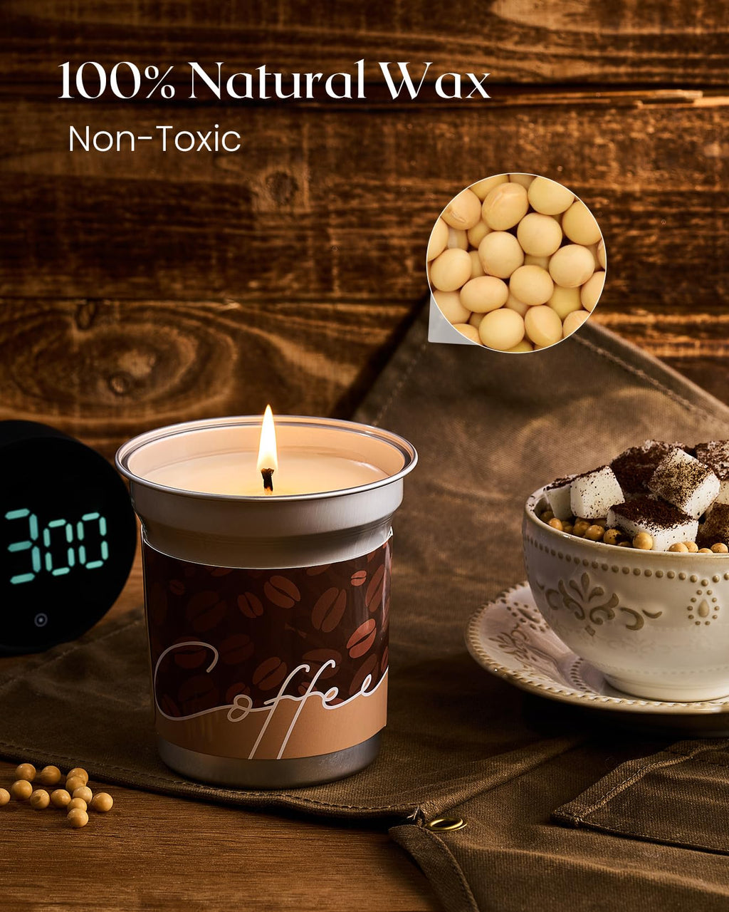 M&SENSE Cappuccino Coffee Scented Candle – 12.3oz Soy Wax, 75h Burn